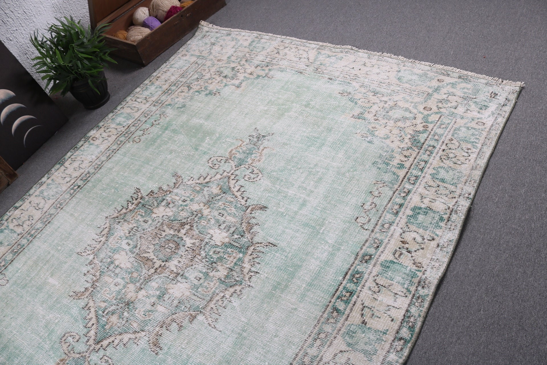 Oushak Rug, Floor Rugs, Vintage Rug, Large Vintage Rugs, 5.8x8.8 ft Large Rugs, Luxury Rug, Green Oushak Rugs, Turkish Rugs, Large Boho Rug