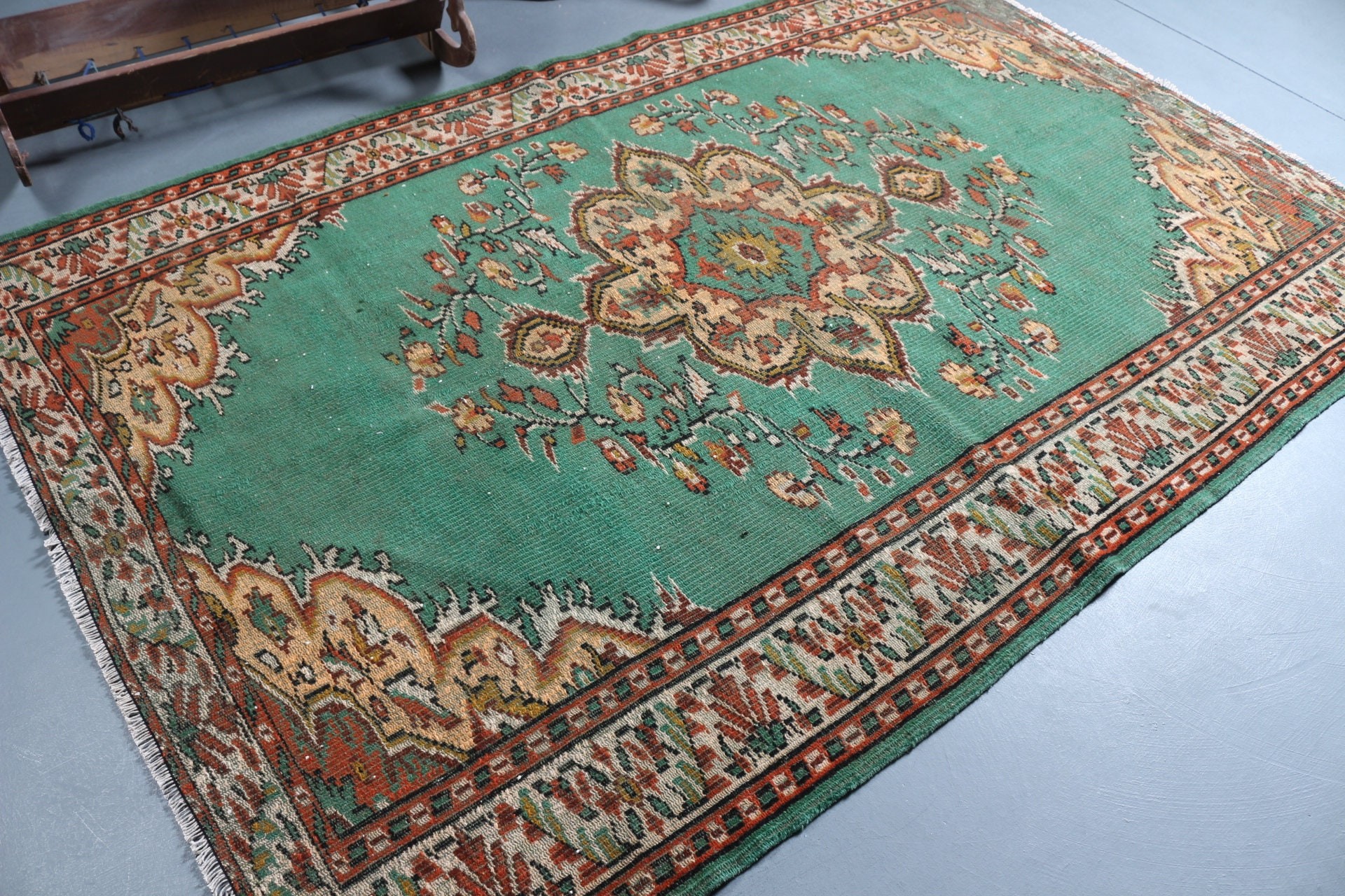 Bedroom Rug, Rugs for Dining Room, Turkish Rug, Wool Rug, Green  5.5x8.5 ft Large Rug, Vintage Rugs, Salon Rug, Antique Rug