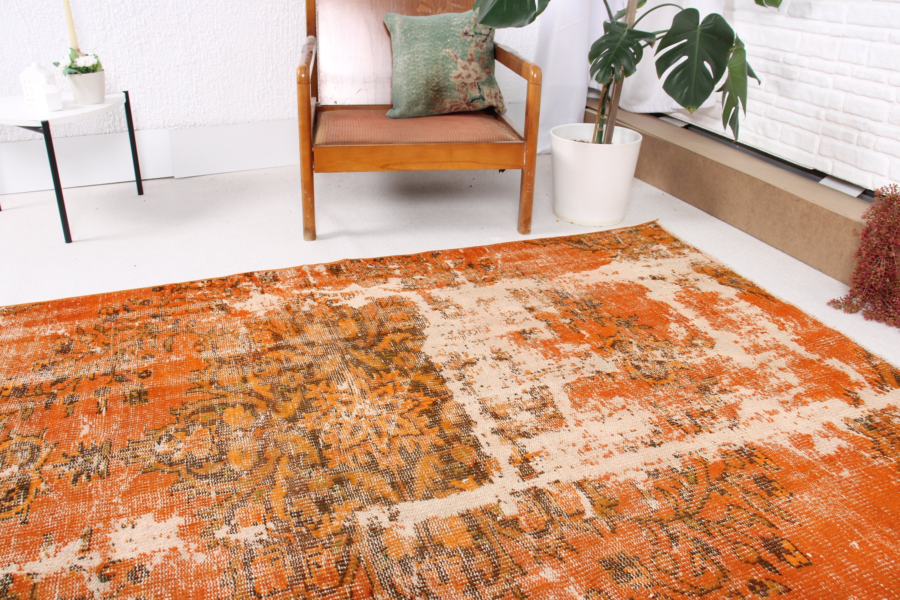 Vintage Rugs, Aztec Rugs, Boho Rug, Turkish Rug, Kitchen Rugs, 4.4x7.2 ft Area Rugs, Wool Rug, Vintage Area Rug, Orange Anatolian Rugs