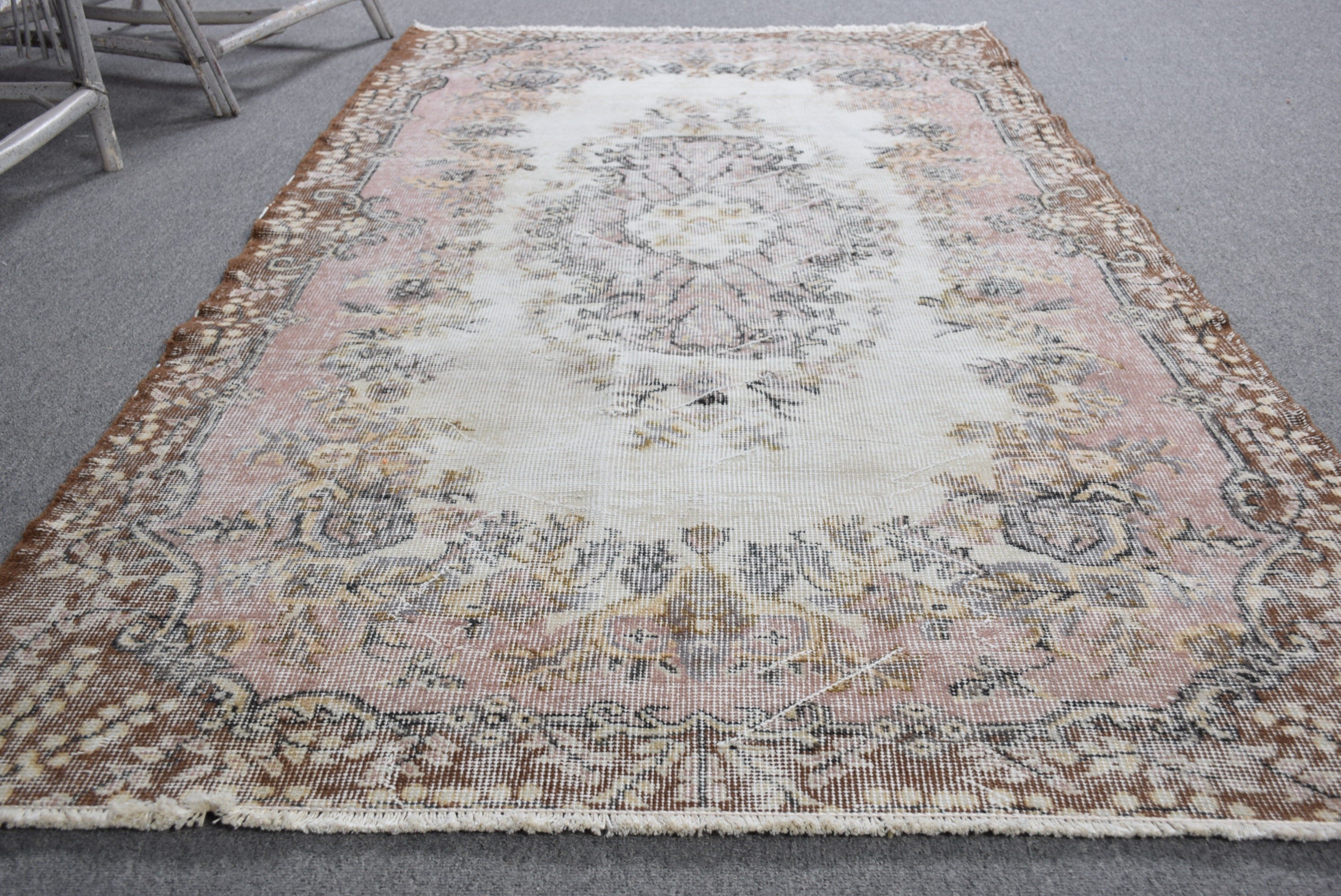 3.8x6.8 ft Area Rug, Turkish Rug, Rugs for Nursery, Nursery Rugs, Living Room Rug, Moroccan Rug, Vintage Rug, Beige Floor Rug, Antique Rug