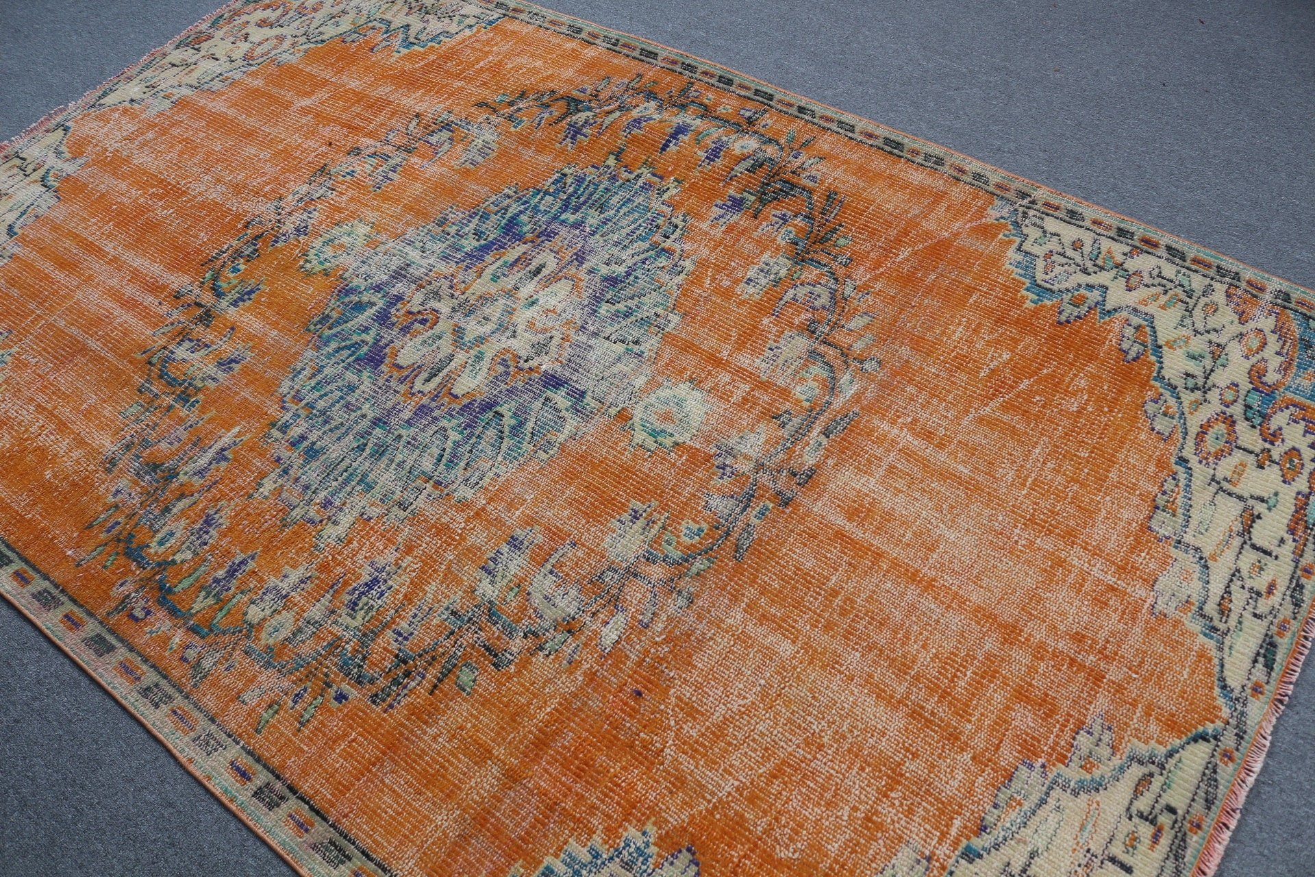 Floor Rugs, Moroccan Rugs, Bedroom Rug, Living Room Rug, Natural Rugs, Orange Oriental Rug, Turkish Rug, Vintage Rug, 5.2x8 ft Large Rugs