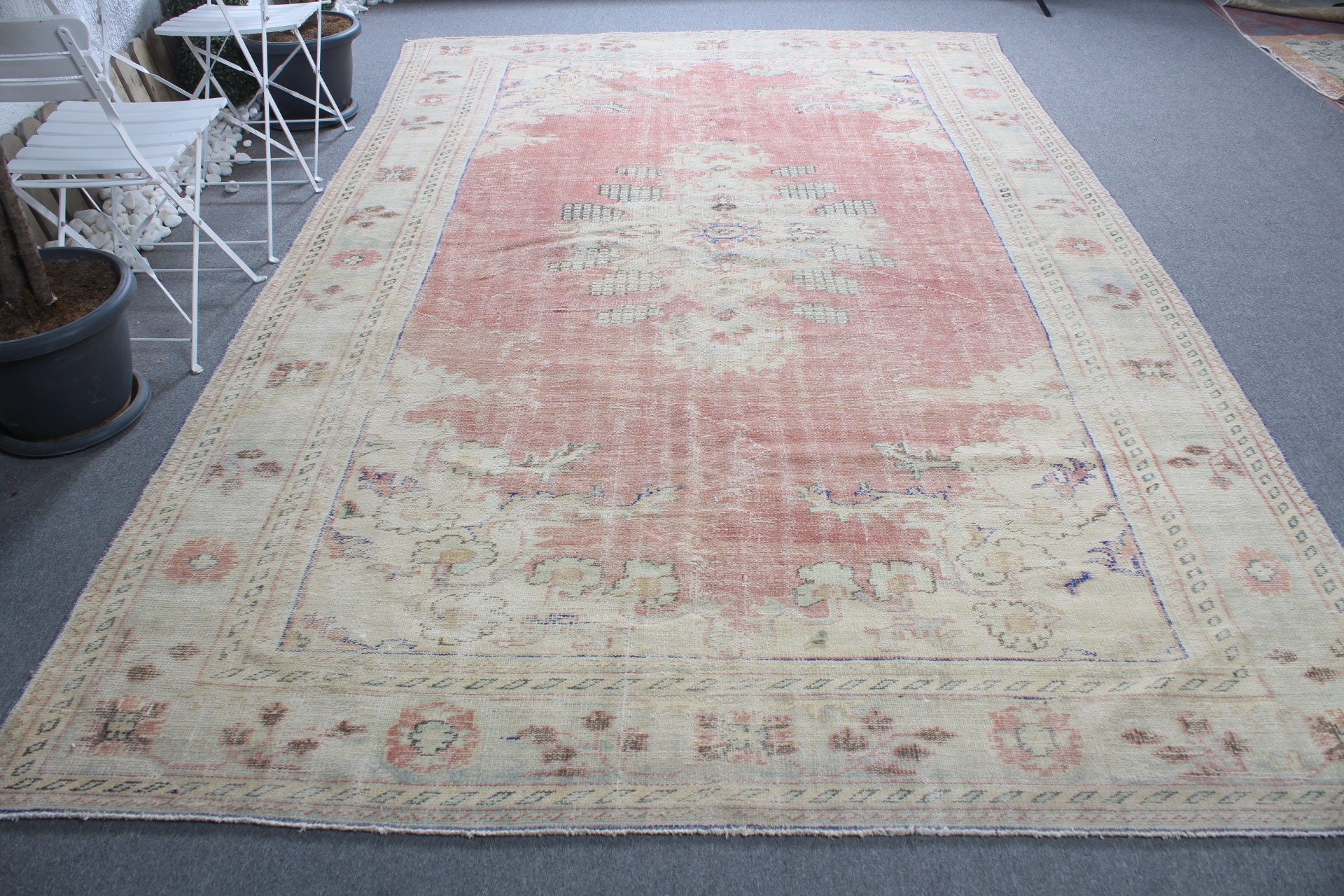 Bedroom Rug, Living Room Rug, Boho Rug, 7.4x11.8 ft Oversize Rugs, Oriental Rug, Beige Oushak Rug, Vintage Rugs, Turkish Rugs, Saloon Rugs