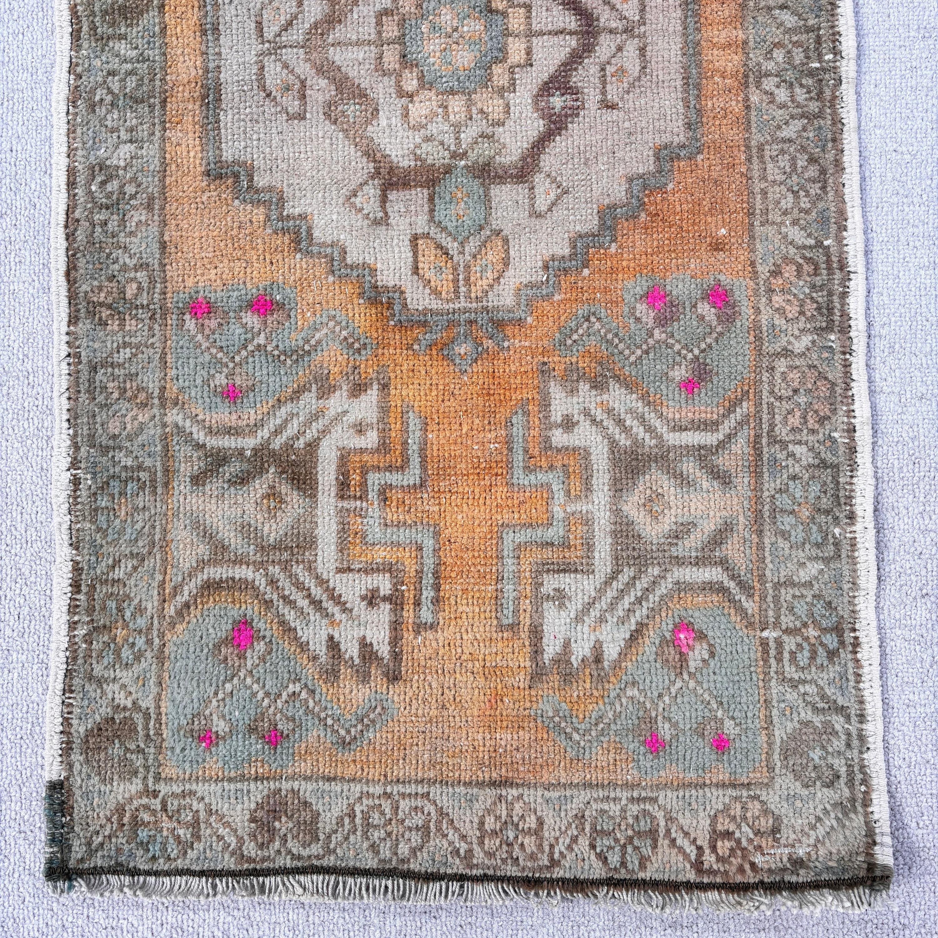 1.6x3 ft Küçük Halılar, Küçük Alan Halıları, Türk Halısı, Vintage Halılar, Anadolu Halıları, El Yapımı Halı, Turuncu Yün Halı, Küçük Boho Halı, Havalı Halı