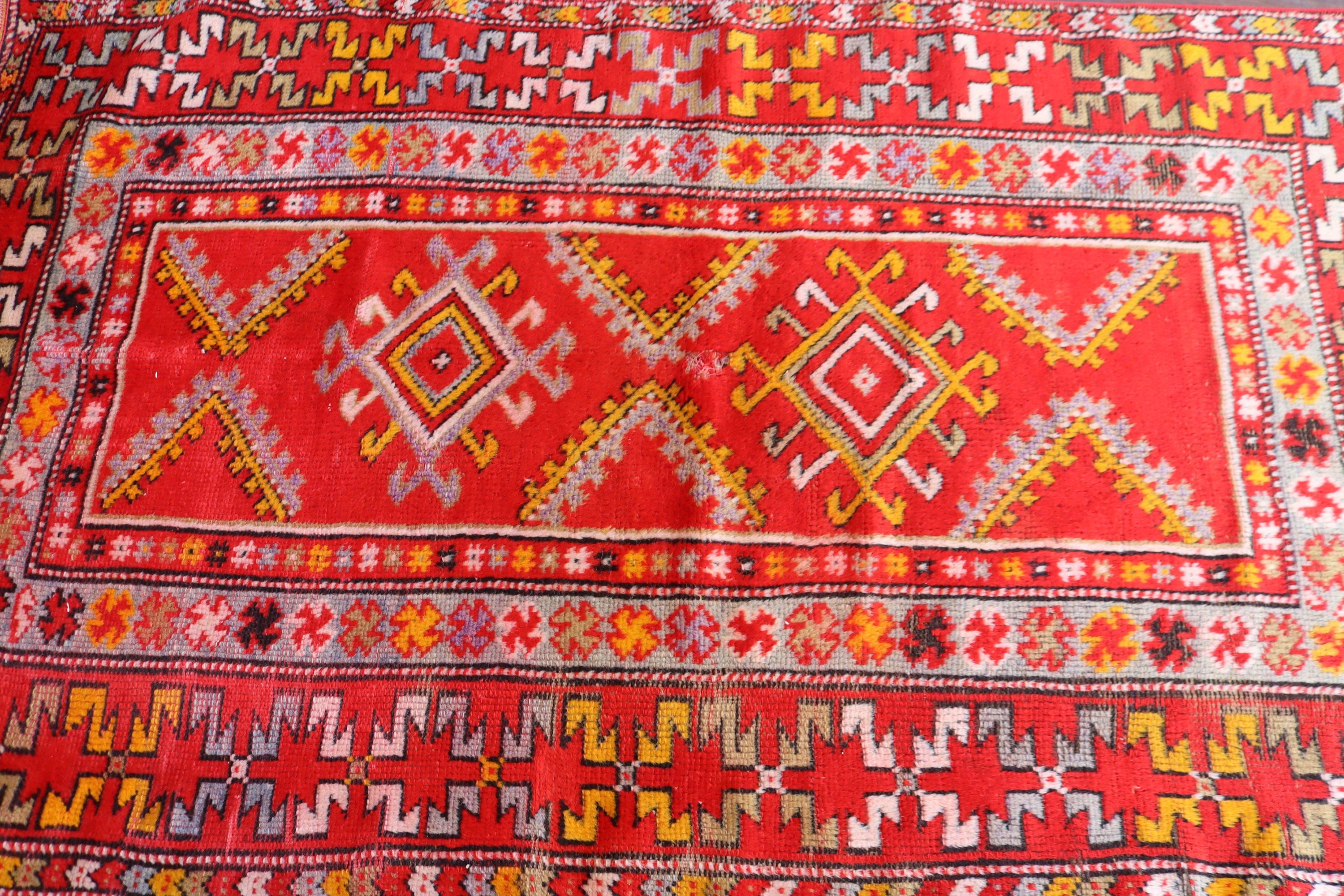 Fas Halısı, Kırmızı İfade Halıları, Vintage Halılar, Boho Vurgulu Halılar, 3,5x6 ft Vurgulu Halı, Düz Dokuma Halılar, Yatak Odası Halıları, Türk Halısı, Aztek Halısı