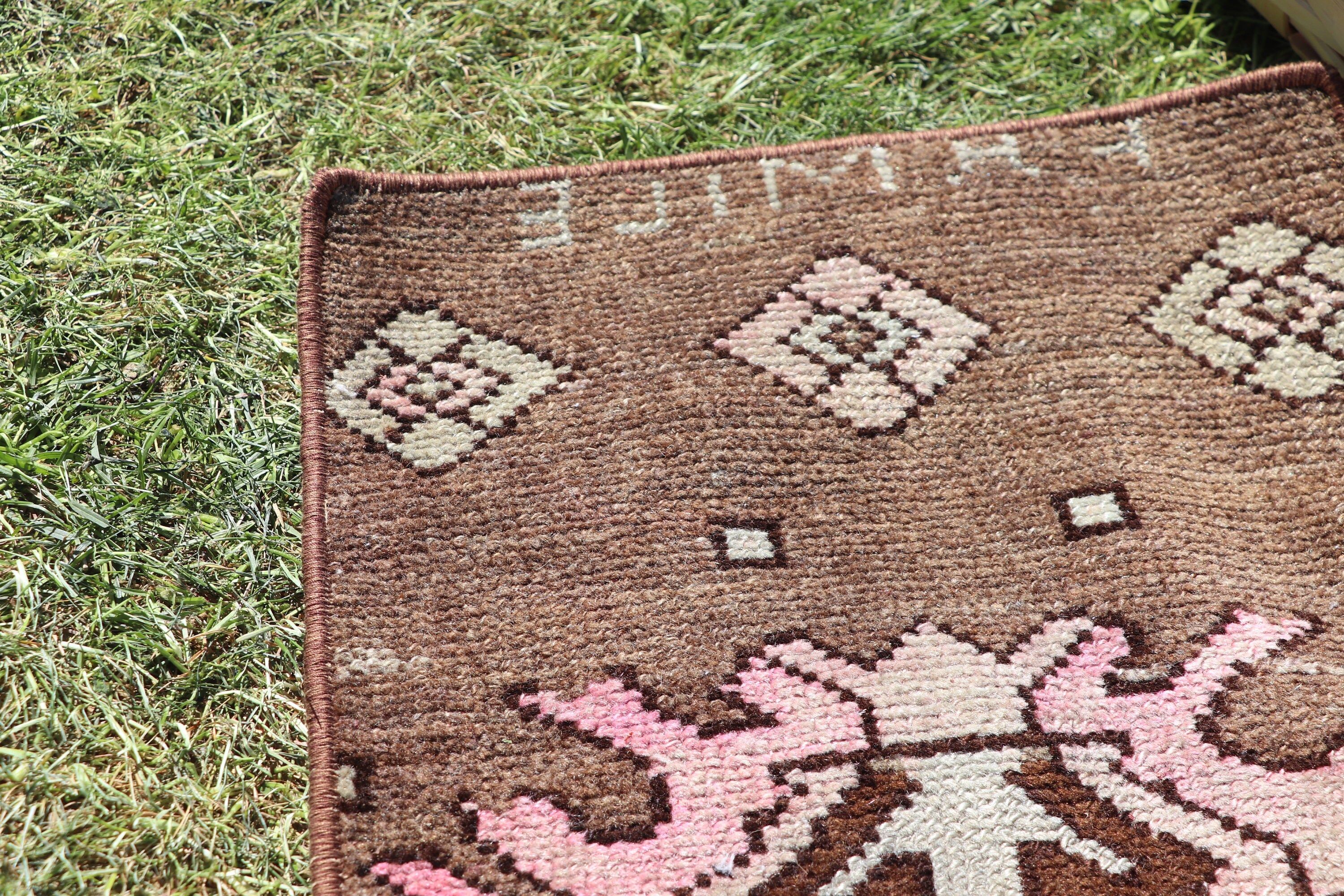 Antique Rug, Vintage Rugs, Brown Geometric Rugs, Handwoven Rugs, Kitchen Rugs, Aztec Rug, Bathroom Rug, 1x2.3 ft Small Rugs, Turkish Rug