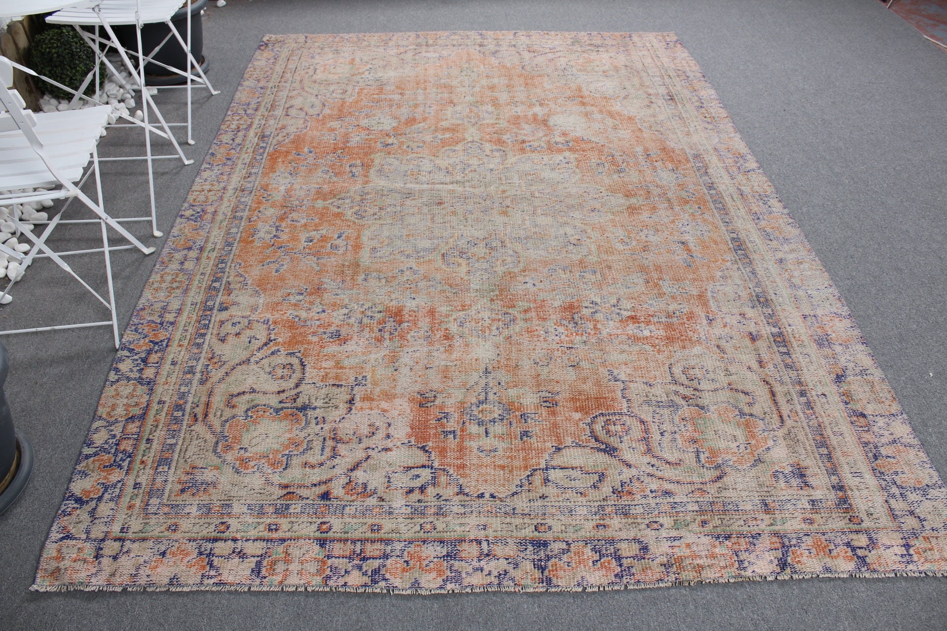 Art Rug, Dining Room Rug, Oriental Rug, Turkish Rugs, Orange  6.3x9.1 ft Large Rugs, Vintage Rug, Living Room Rug, Wool Rugs