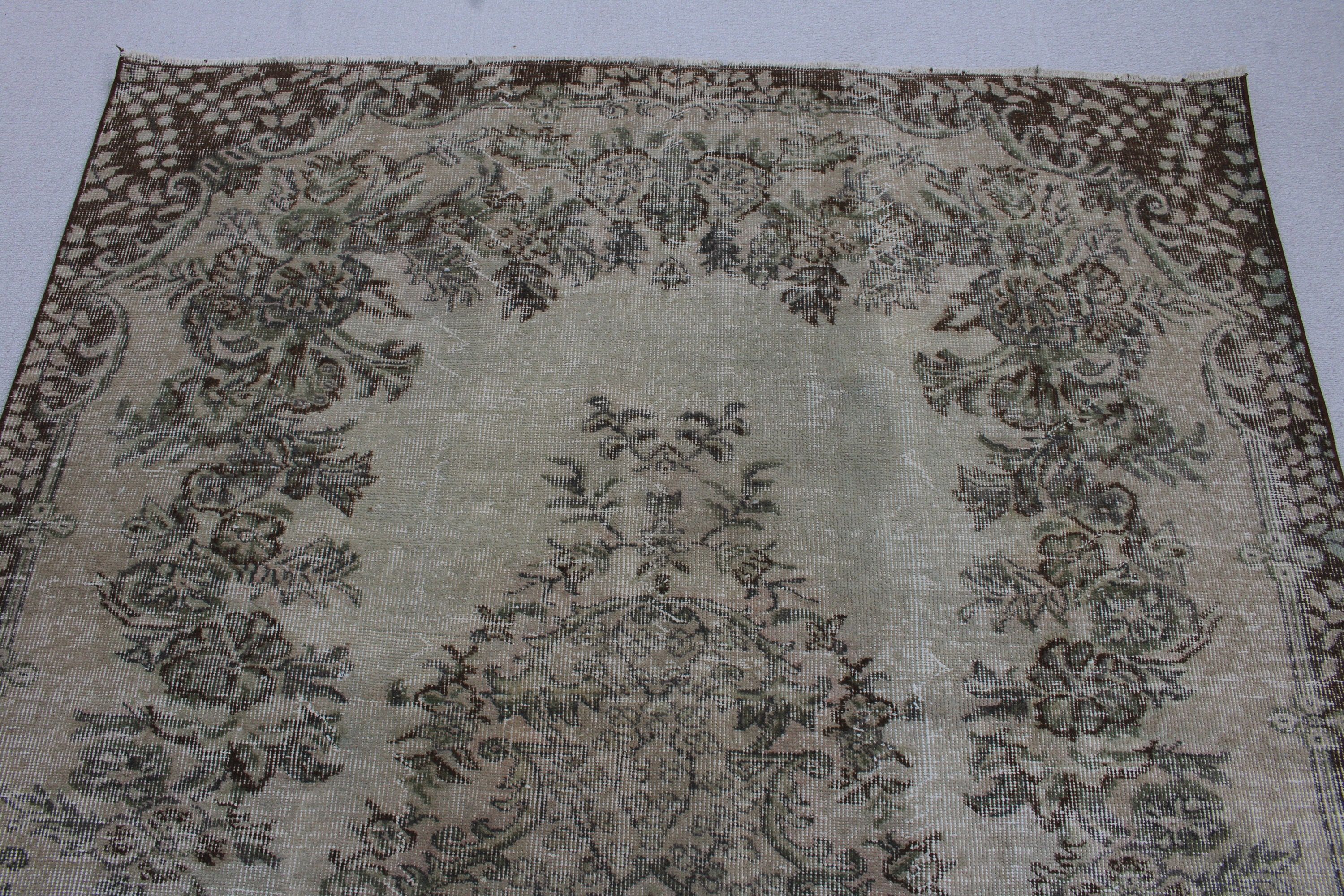 Oushak Halı, Vintage Halılar, Türk Halısı, Salon Halıları, Kahverengi 5.3x8.3 ft Büyük Halı, El Dokuma Halılar, Büyük Oushak Halısı, Havalı Halı