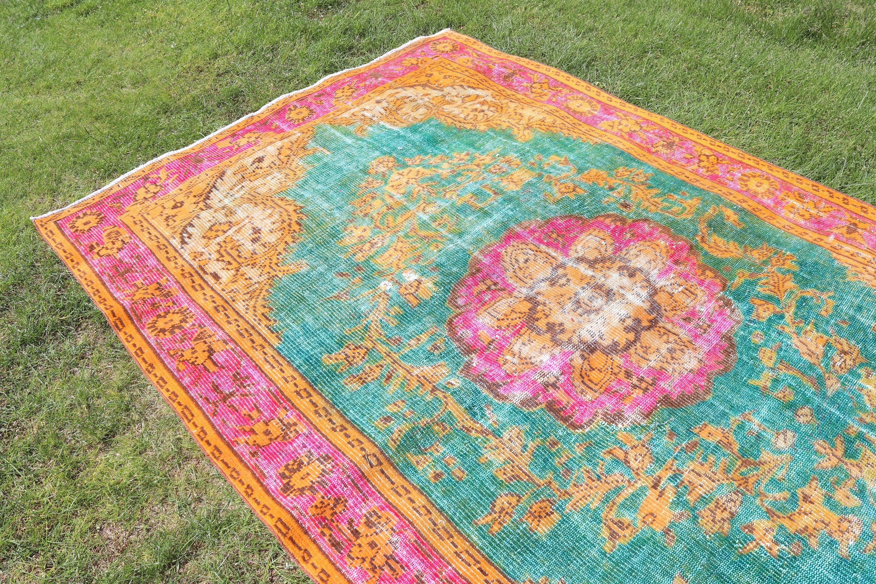 Orange Modern Rugs, Geometric Rug, 5.5x8.9 ft Large Rug, Vintage Rugs, Flatweave Rug, Turkish Rugs, Large Vintage Rug, Floor Rug, Salon Rug