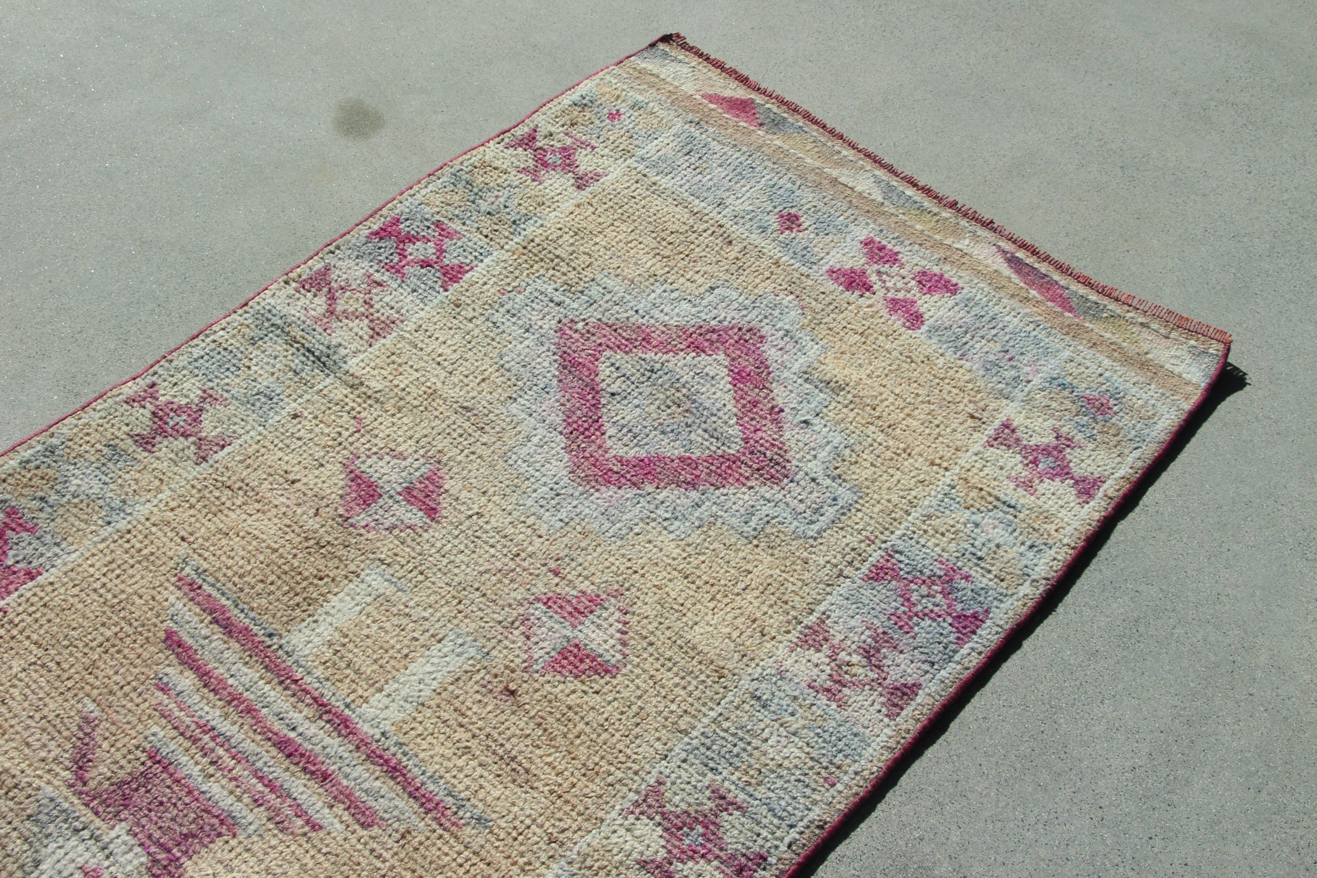 2.9x11.2 ft Runner Rug, Vintage Rug, Kitchen Rug, Modern Rugs, Boho Rug, Pink Boho Rug, Beni Ourain Runner Rug, Turkish Rugs