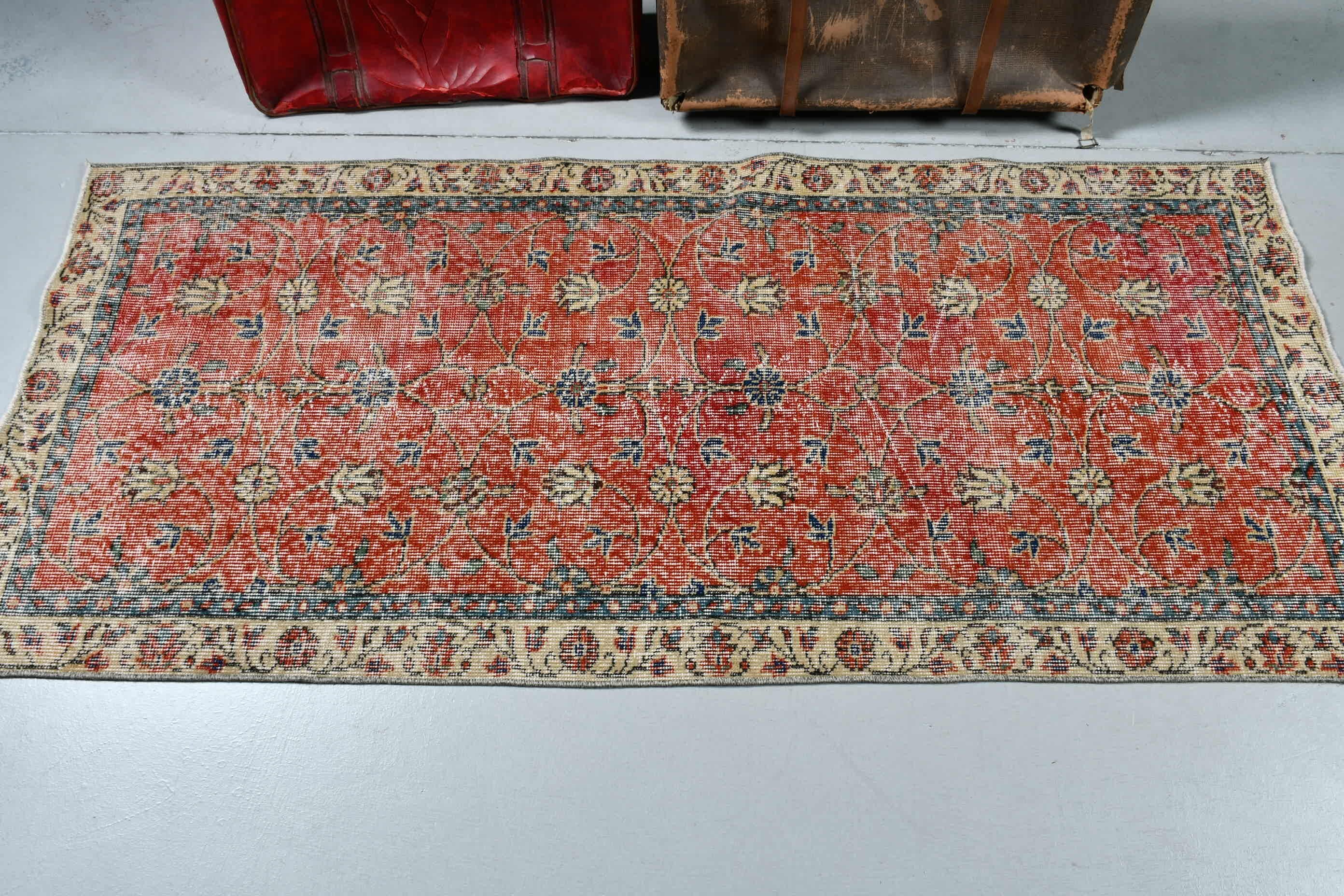 Çocuk Odası Halıları, Kırmızı Oryantal Halı, 2,8x6,2 ft Vurgulu Halılar, Yatak Odası Halısı, Vintage Halı, Çocuk Odası Halıları, Türk Halısı, Yün Halı, Havalı Halı