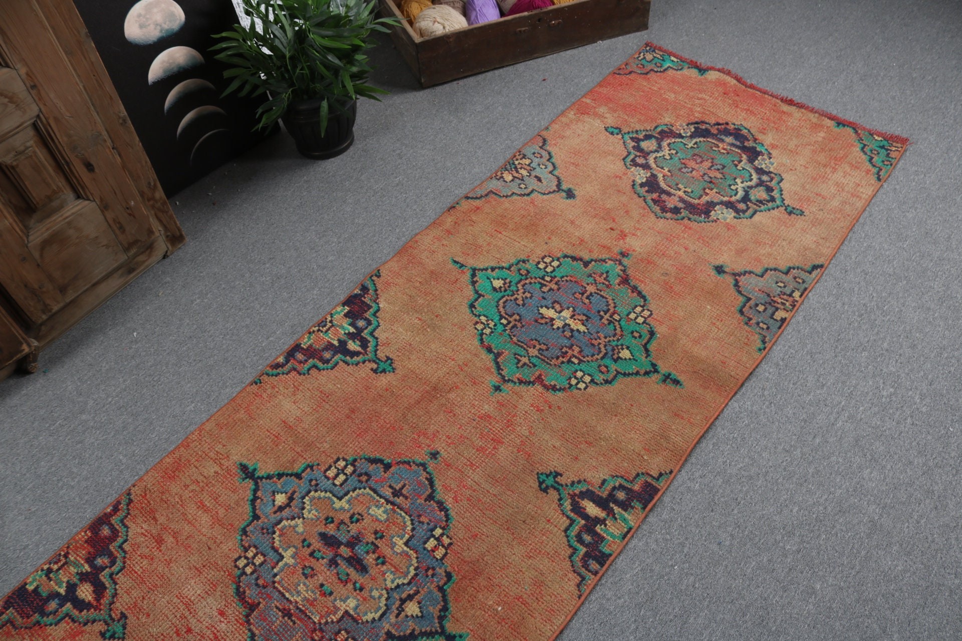 Turuncu Nötr Halı, Yatak Odası Halısı, Etnik Halılar, Merdiven Halıları, Koridor Halısı, Türk Halıları, 2,7x10,6 ft Runner Halıları, Vintage Halı, Mutfak Halısı