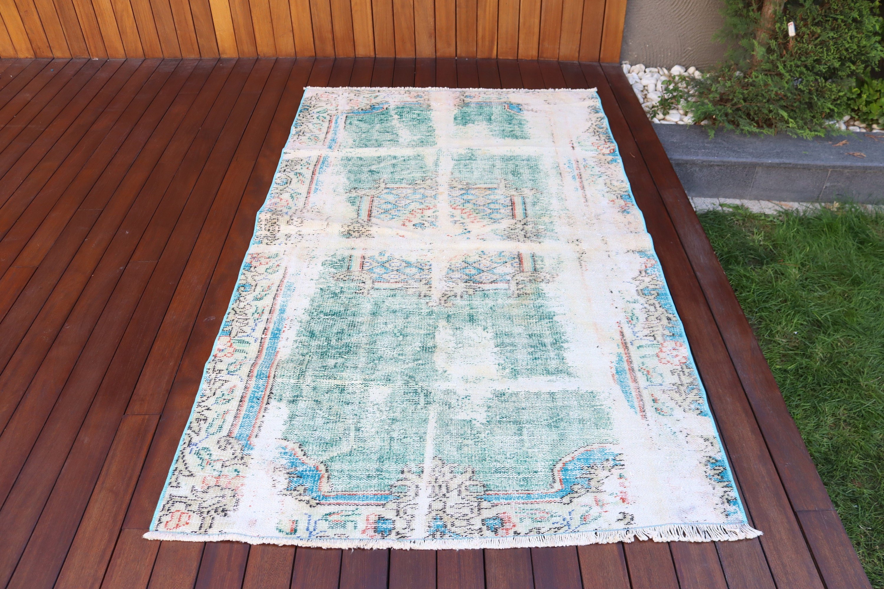 4x6.8 ft Area Rug, Oushak Area Rug, Green Anatolian Rugs, Vintage Rug, Turkish Rug, Modern Rug, Anatolian Rug, Rugs for Oushak Area