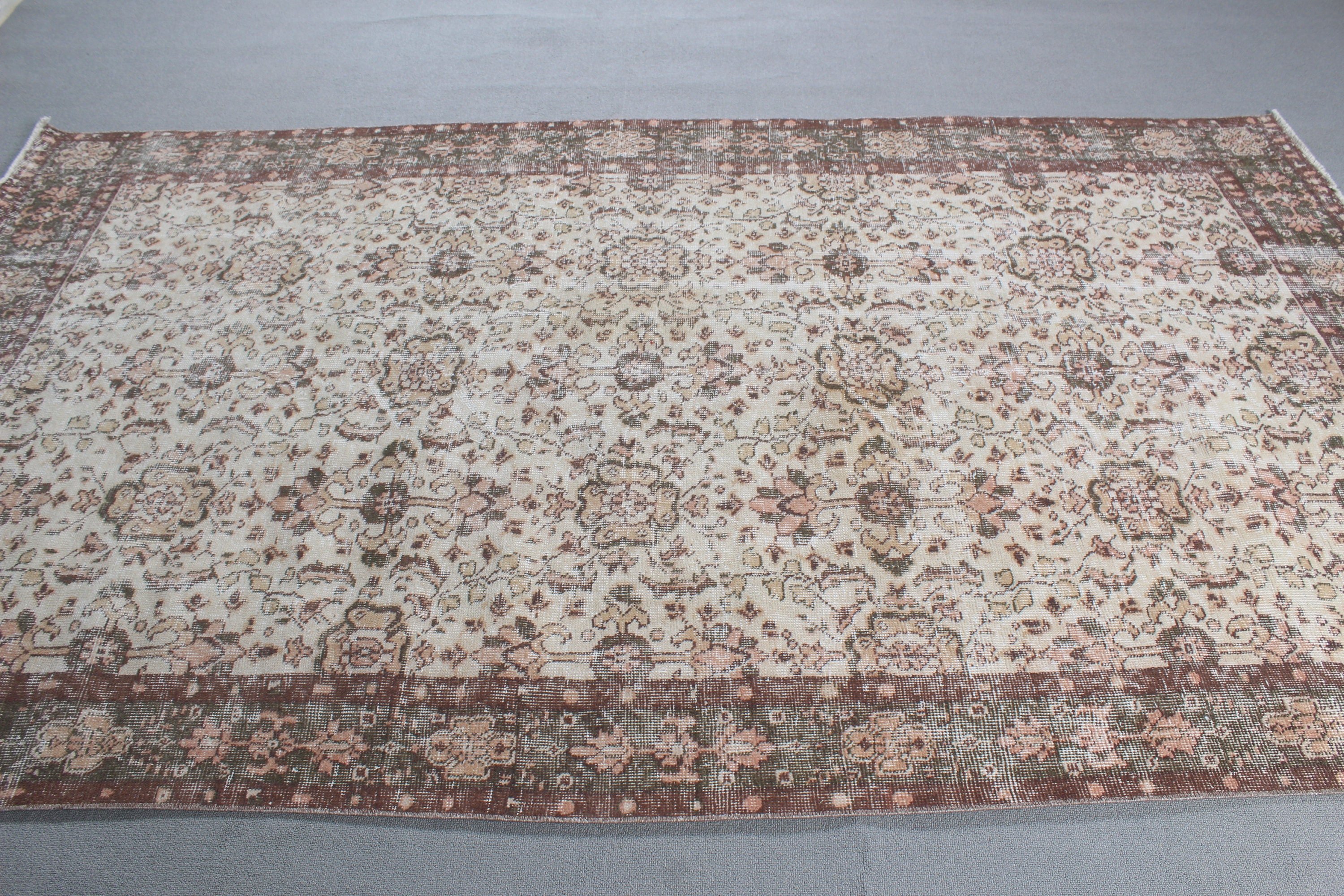 Vintage Halı, Bej Düz Dokuma Halı, 5.1x9.1 ft Büyük Halı, Dış Mekan Halıları, Türk Halısı, Oushak Halıları, Lüks Halılar, Yemek Odası Halısı, Salon Halıları