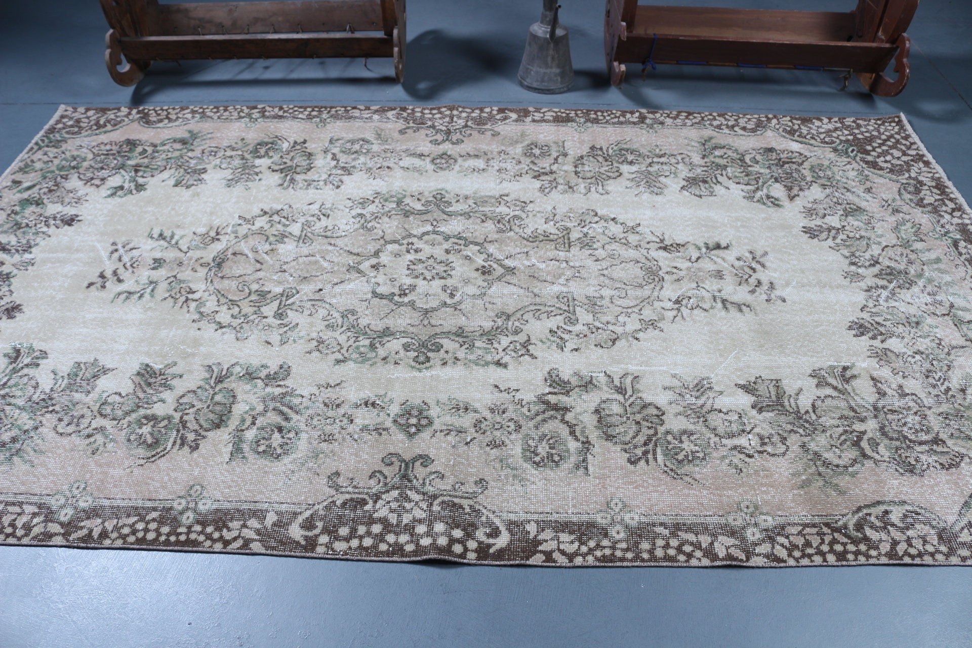 Oturma Odası Halısı, Vintage Halı, Fas Halısı, 5.5x9.4 ft Büyük Halılar, Eklektik Halı, Türk Halıları, Yatak Odası Halısı, Bej Oushak Halısı, Mutfak Halısı