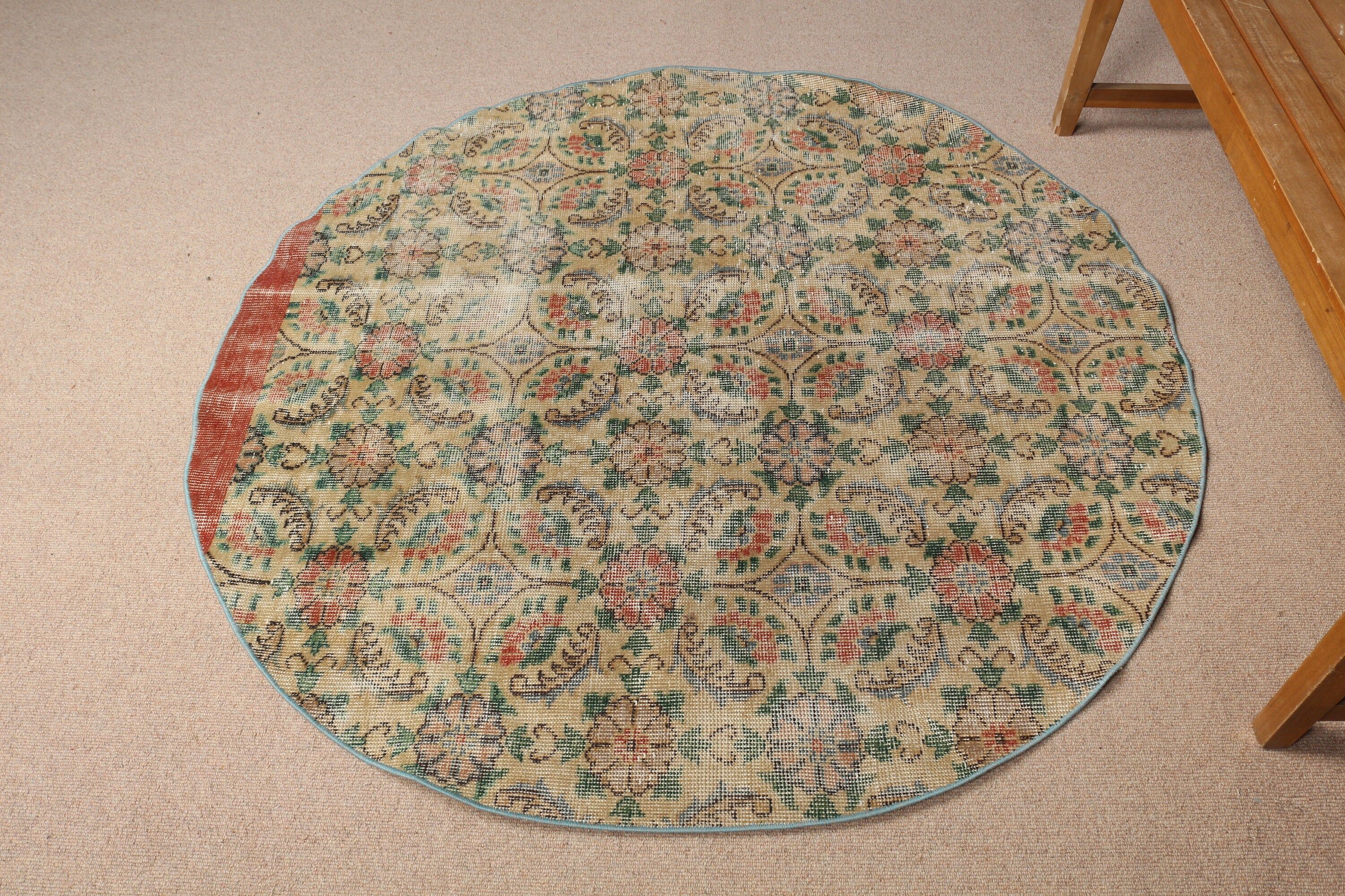 Kahverengi Ev Dekor Halısı, Sanat Halıları, Yemek Odası Halısı, Vintage Halı, Türk Halısı, Oturma Odası Halısı, 4.9x4.9 ft Alan Halısı, Mutfak Halıları, Oushak Halısı