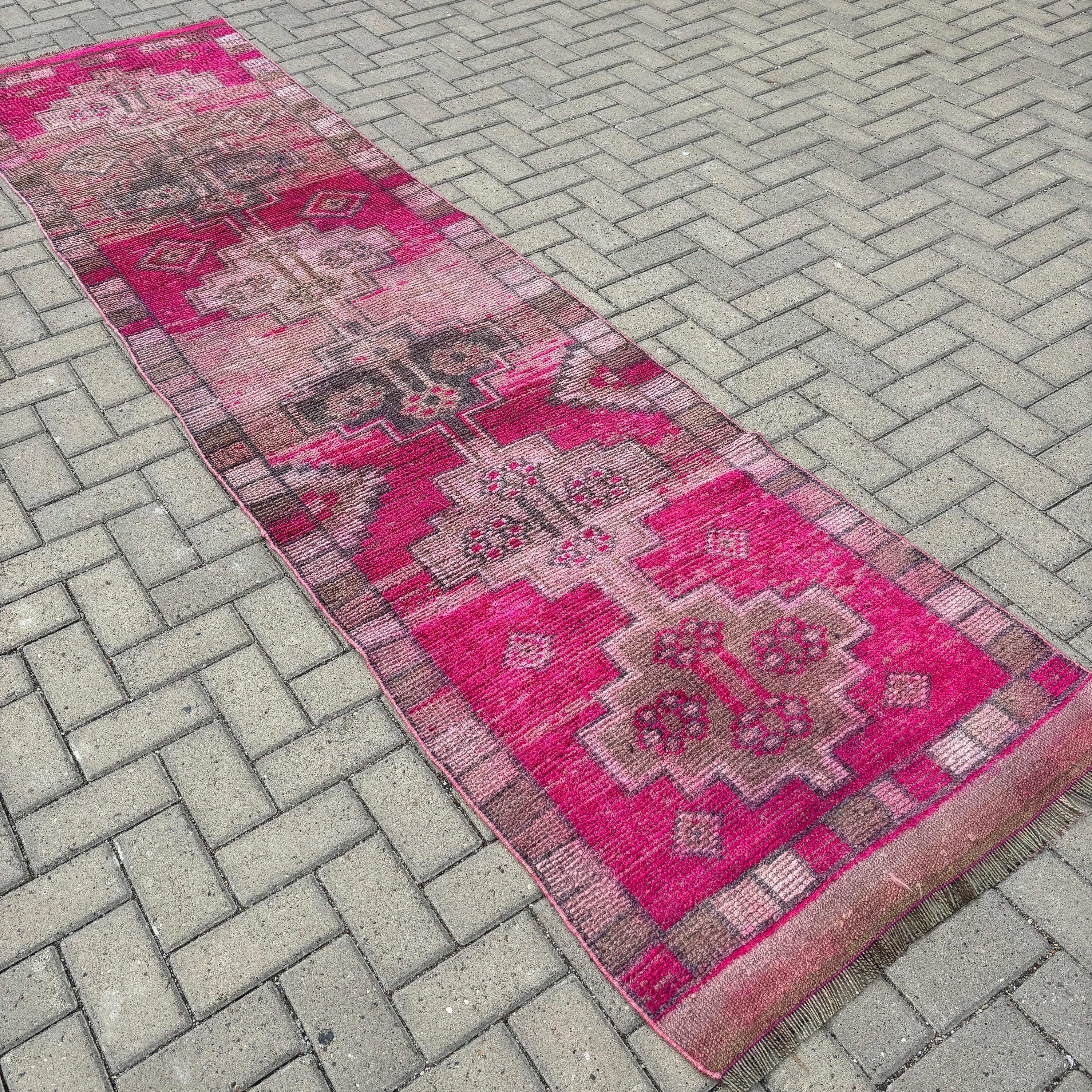 Kitchen Rugs, Rugs for Corridor, Turkish Rugs, Oushak Rugs, Pink Neutral Rug, Beni Ourain Runner Rug, 2.9x11.1 ft Runner Rug, Vintage Rug