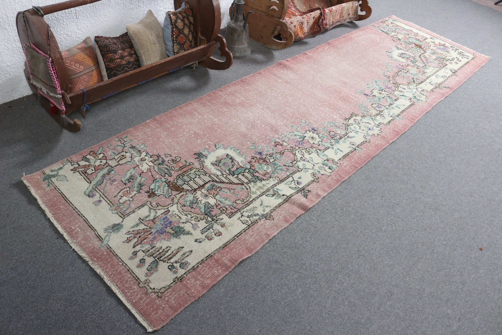 Vintage Rugs, Cool Rugs, Pink  3x10.3 ft Runner Rug, Oriental Rug, Rugs for Hallway, Corridor Rug, Turkish Rugs, Hallway Rug