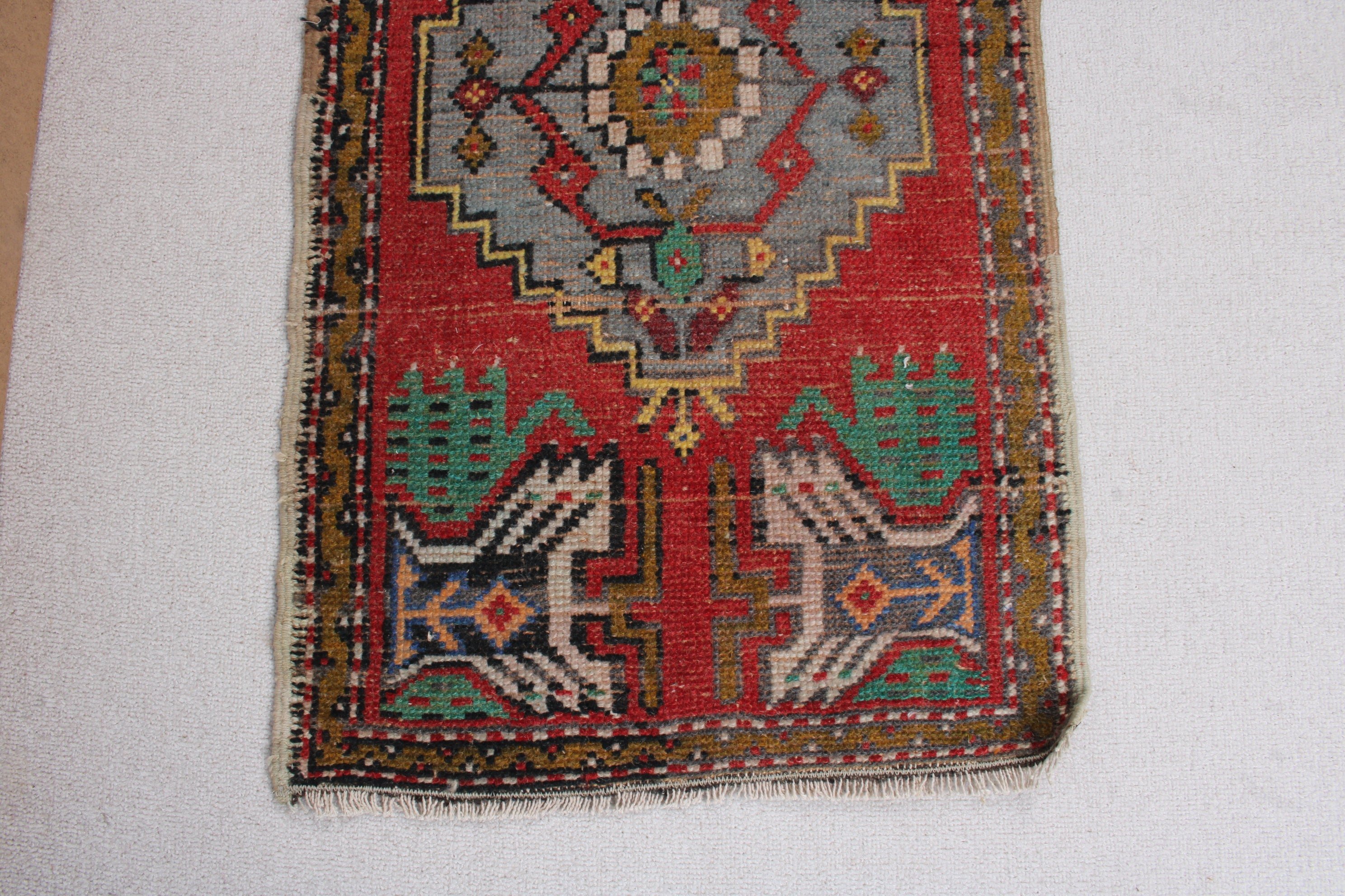 Antika Halı, Vintage Halı, Küçük Vintage Halı, Mutfak Halısı, Bohem Halılar, Kırmızı Nötr Halılar, 1.6x3.2 ft Küçük Halı, Türk Halıları, Araba Paspas Halıları