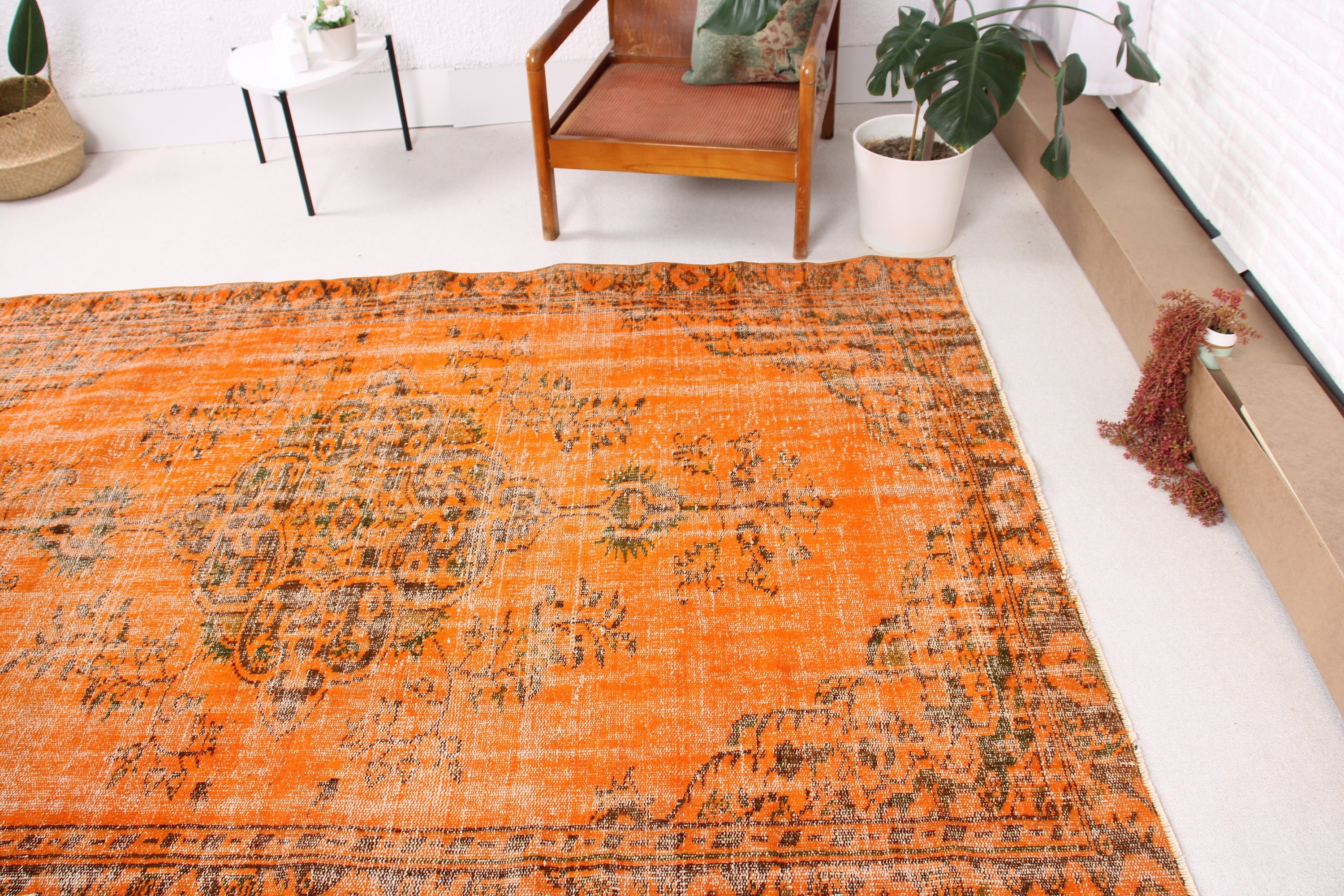 Kitchen Rugs, Outdoor Rug, Vintage Rug, Luxury Rug, Large Boho Rugs, Turkish Rugs, 5.6x8.5 ft Large Rug, Dining Room Rug, Orange Luxury Rug