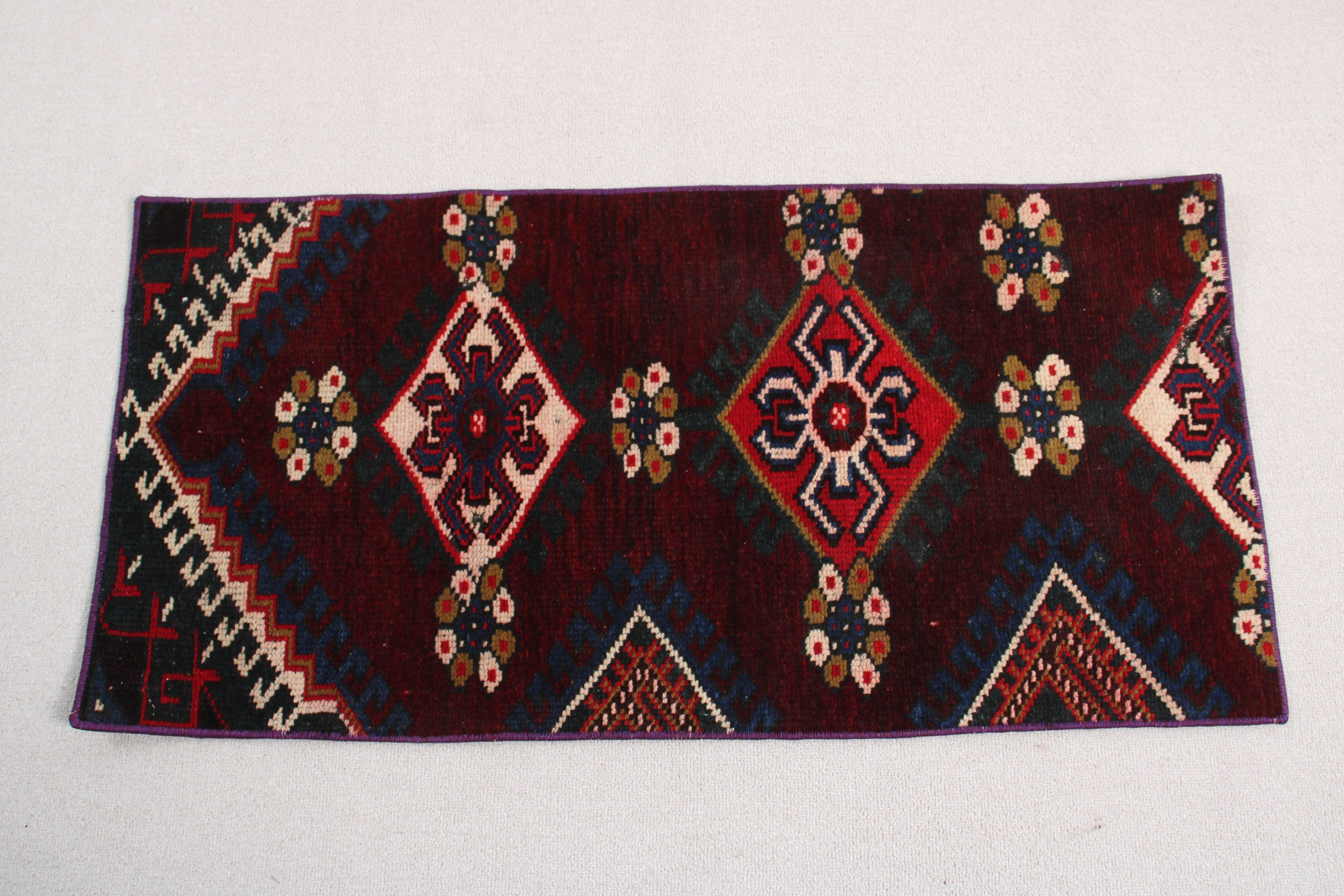 Geometrik Halı, Modern Halılar, Yatak Odası Halısı, Düz Dokuma Halı, 1.6x3.4 ft Küçük Halı, Türk Halıları, Mor Yer Halıları, Vintage Halı, Mutfak Halısı