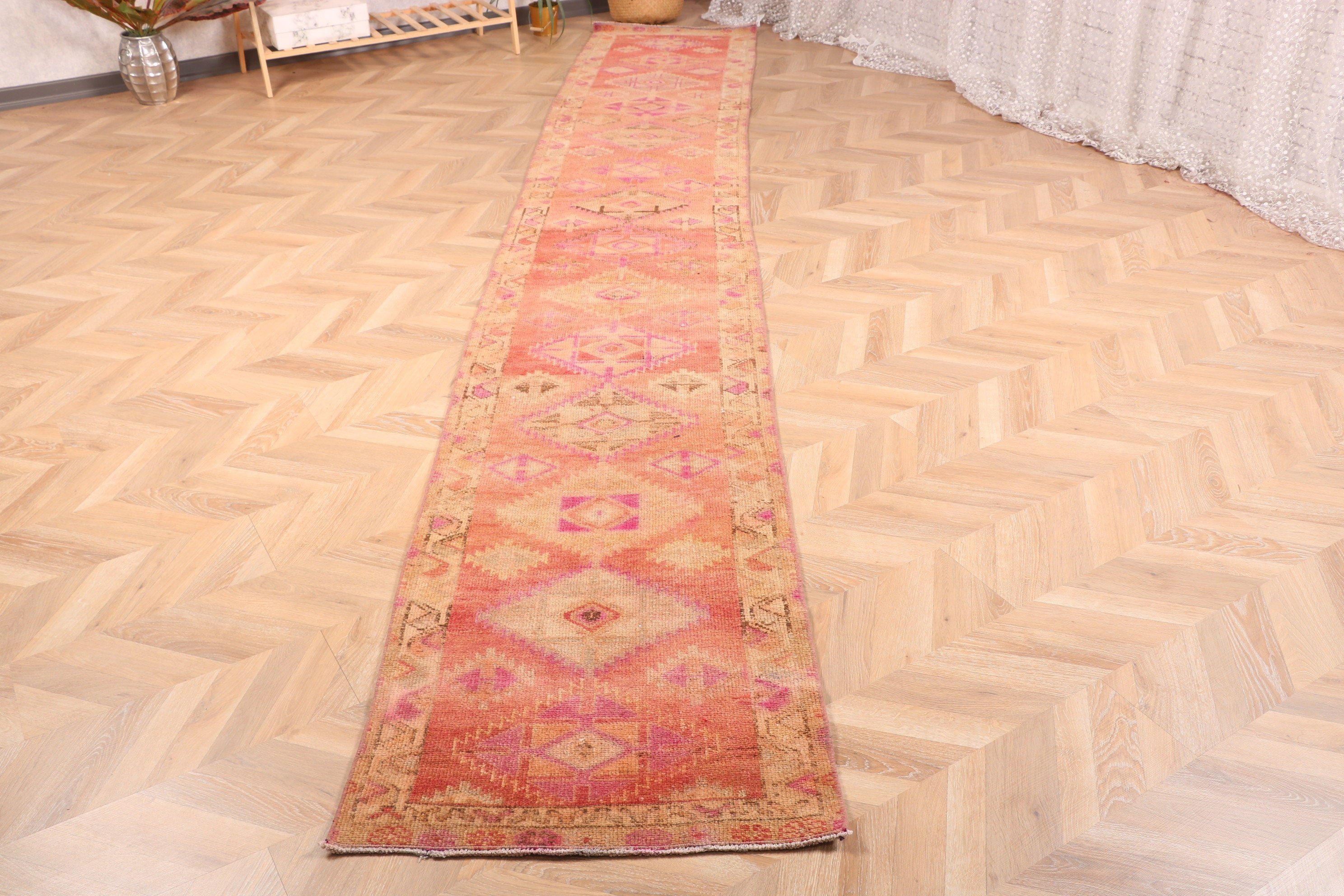 Vintage Halı, Boho Halılar, Koridor Halısı, Bej Nötr Halı, Geometrik Halılar, Lüks Halı, Türk Halısı, Koridor Halısı, 2.2x13.6 ft Yolluk Halısı