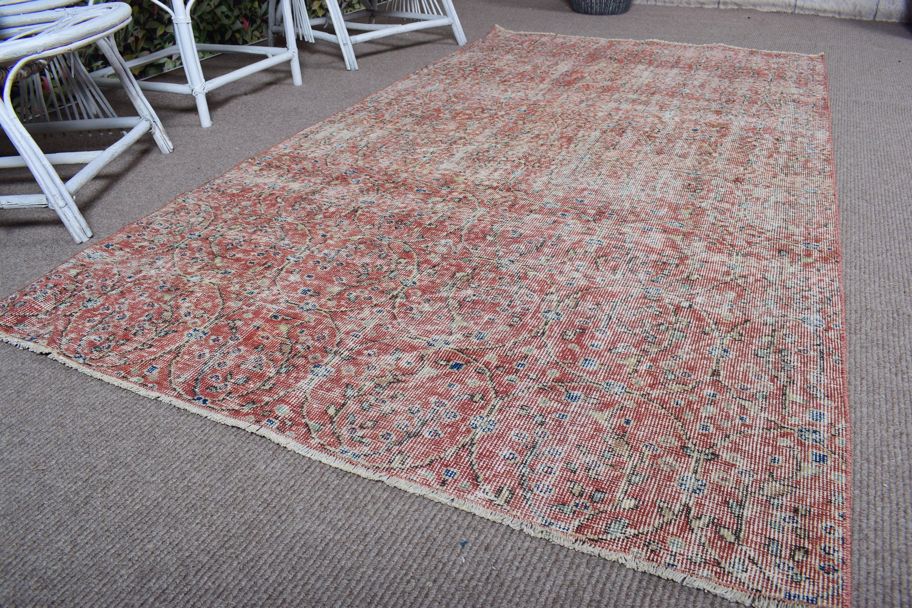 Red Boho Rugs, Geometric Rug, Bedroom Rugs, Vintage Rugs, Vintage Decor Rugs, 4.4x8.1 ft Area Rug, Kitchen Rug, Turkish Rugs, Oushak Rugs