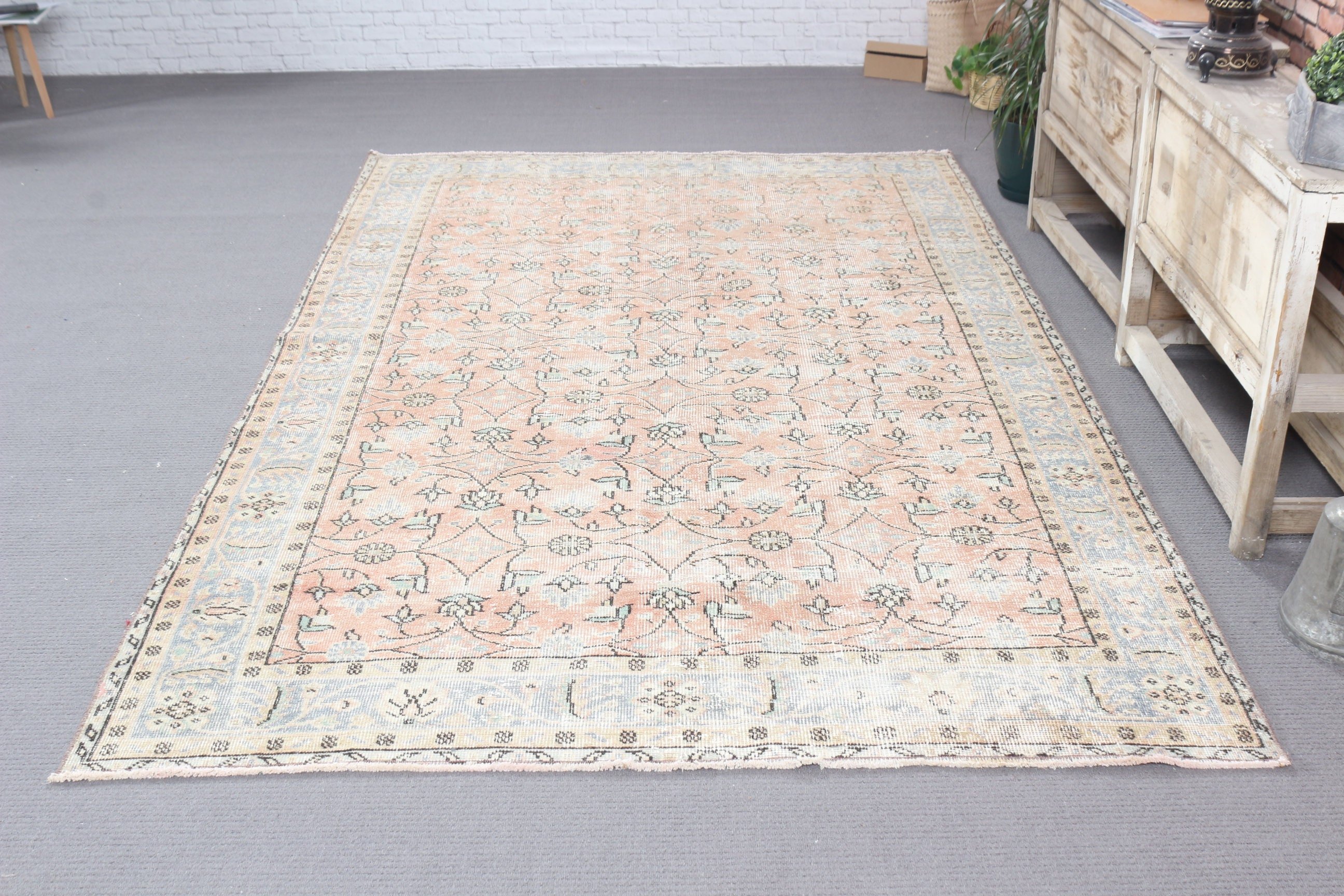 Kahverengi 5.4x8.9 ft Büyük Halı, Türk Halısı, Salon Halısı, Özel Halı, Anadolu Halısı, Oturma Odası Halısı, Vintage Halı