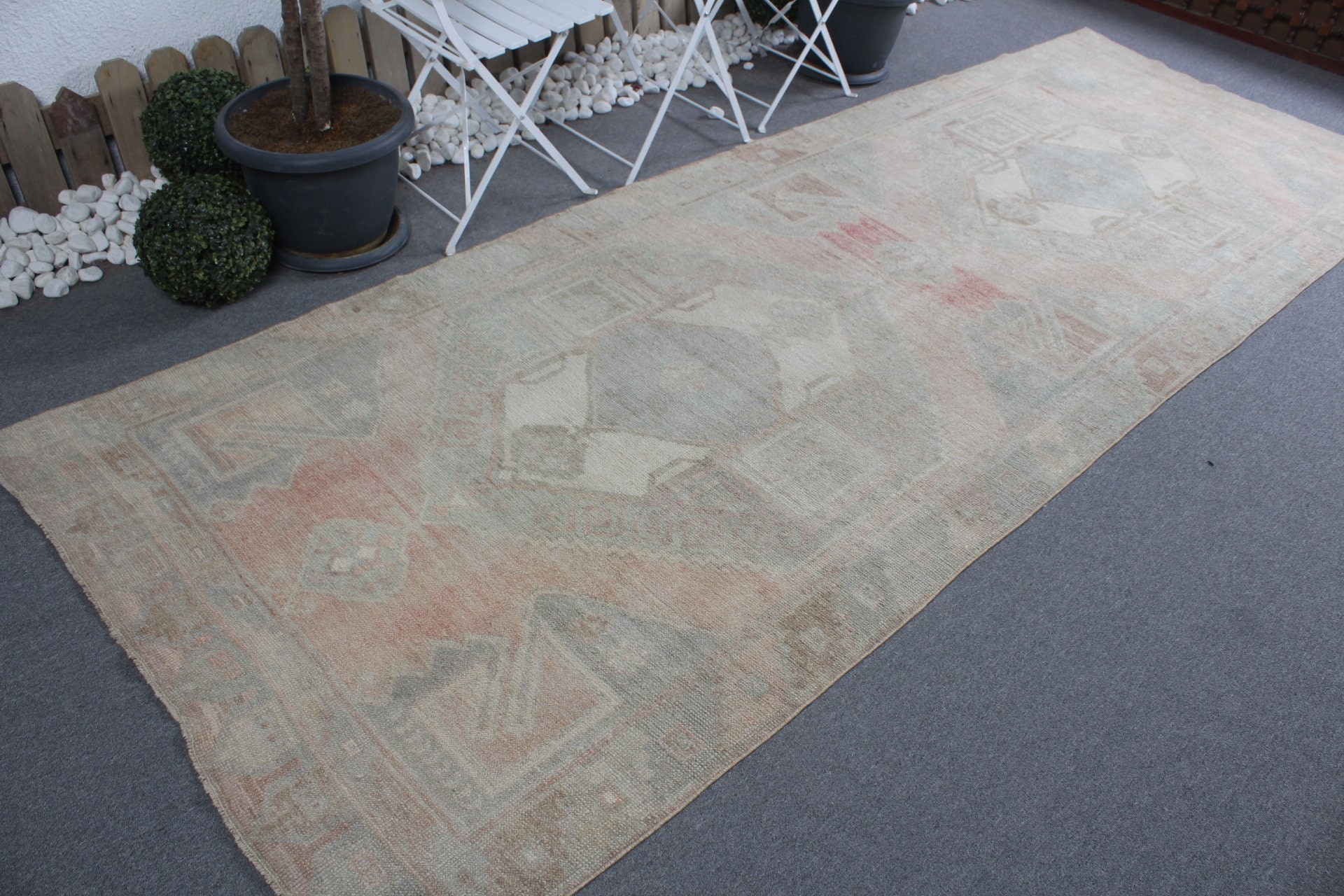 Türk Halıları, Vintage Halı, Bej 4.3x11.8 ft Runner Halıları, Ev Dekorasyonu Halısı, Koridor Halısı, Merdiven Halısı, Yurt Halıları, Yer Halısı