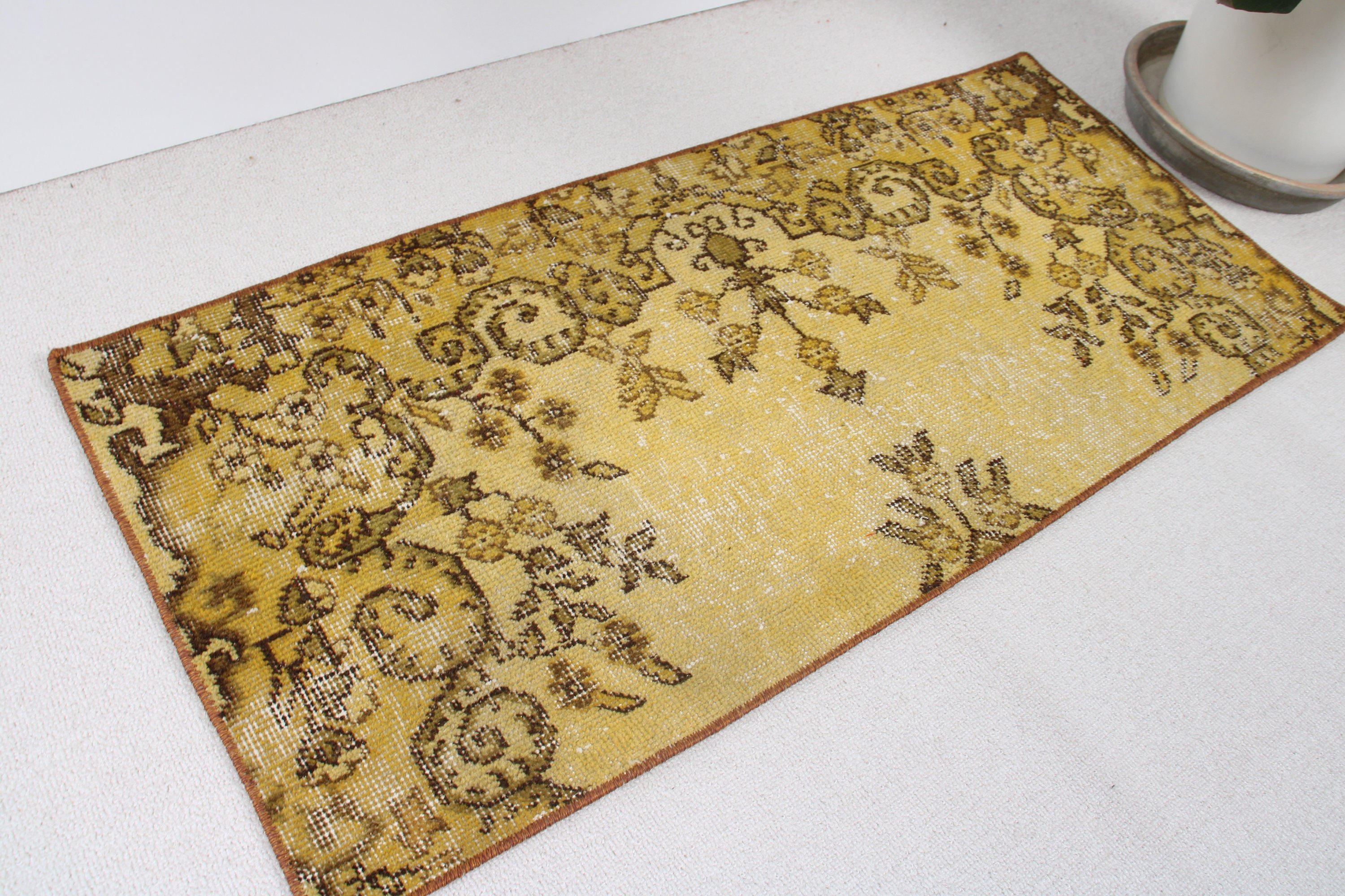 Neutral Rugs, Office Rug, Car Mat Rug, Yellow Neutral Rugs, 1.6x3.6 ft Small Rug, Small Boho Rugs, Cool Rug, Turkish Rug, Vintage Rugs