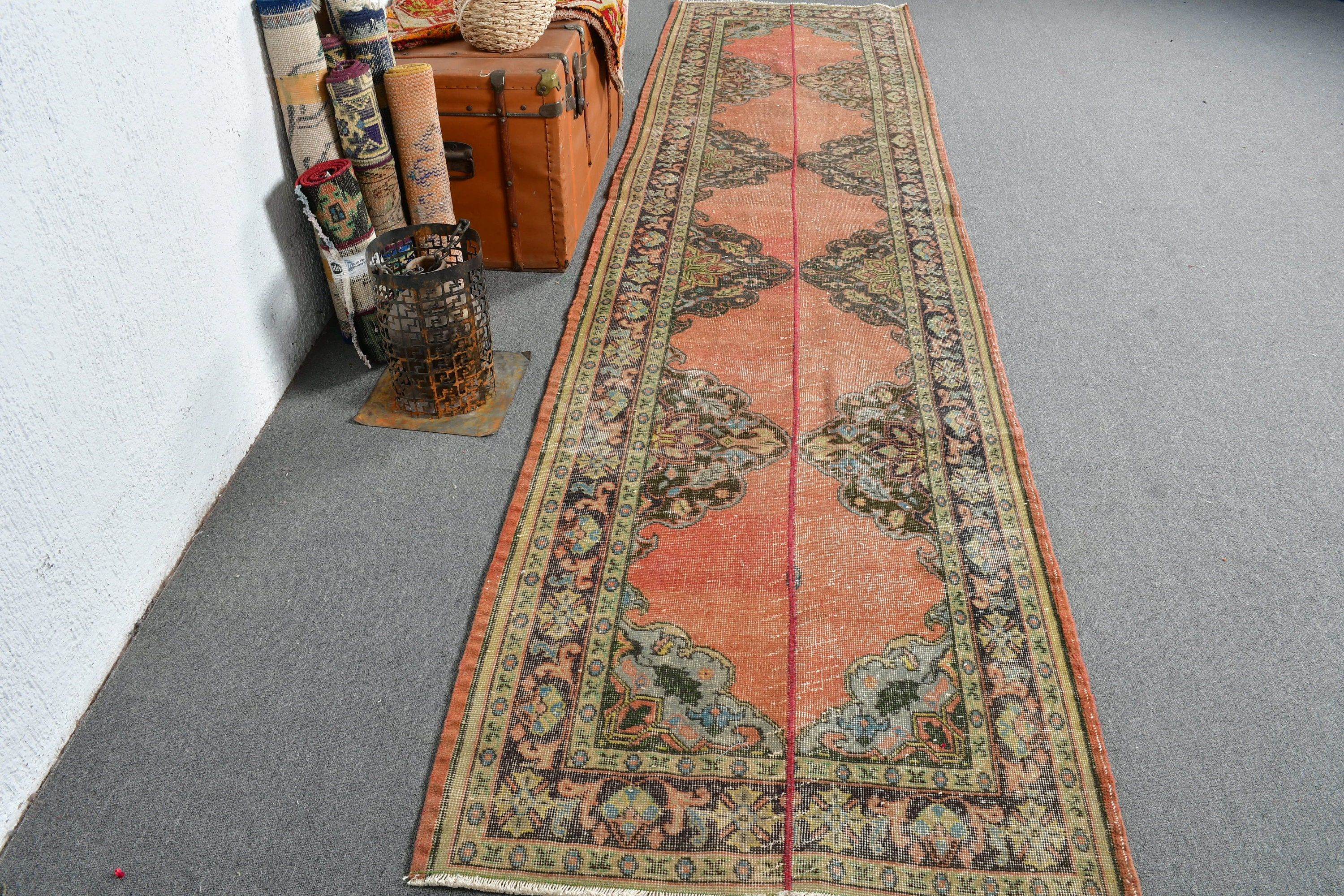 Kitchen Rug, Corridor Rugs, Hallway Rug, Ethnic Rug, Red Moroccan Rug, Anatolian Rug, Turkish Rug, Vintage Rug, 3.1x12.7 ft Runner Rug