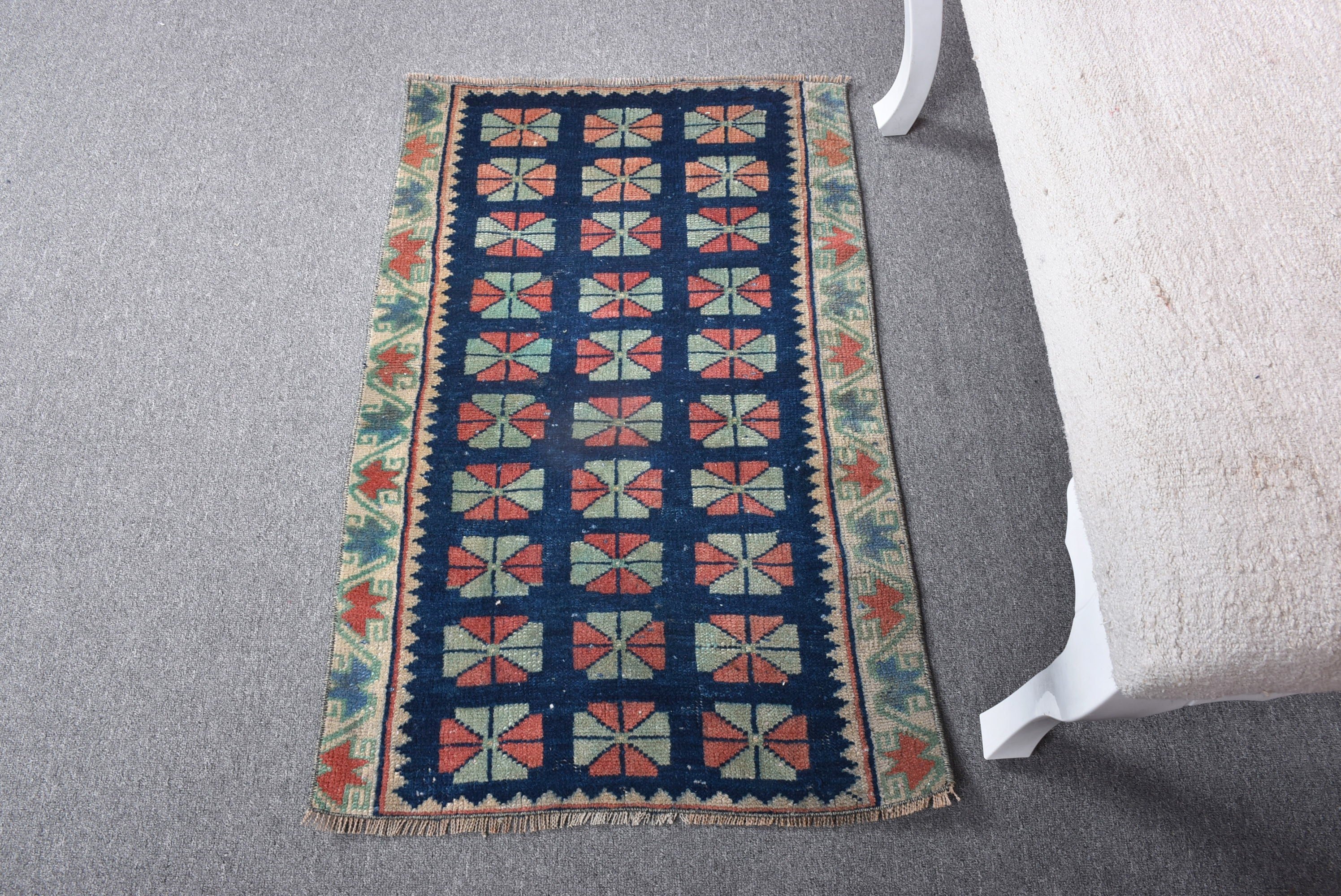 Banyo Halıları, 2x3,1 ft Küçük Halı, Vintage Dekor Halılar, Küçük Vintage Halılar, Türk Halıları, Vintage Halı, Boho Halılar, Mavi Boho Halı, El Dokuma Halılar