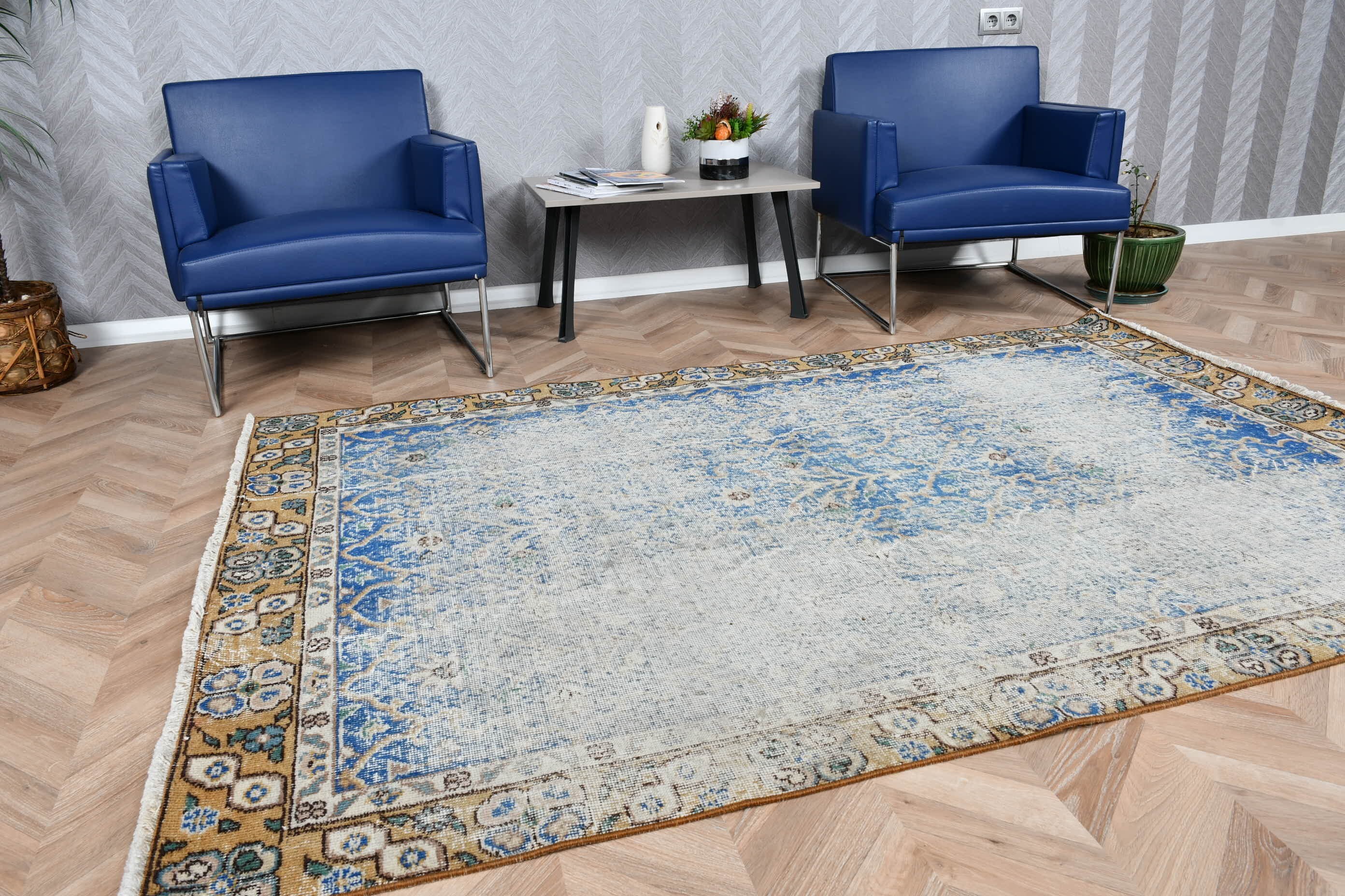 Vintage Rugs, Floor Rug, Blue Antique Rug, 5.1x7.6 ft Area Rug, Bedroom Rug, Rugs for Indoor, Dining Room Rug, Anatolian Rug, Turkish Rugs