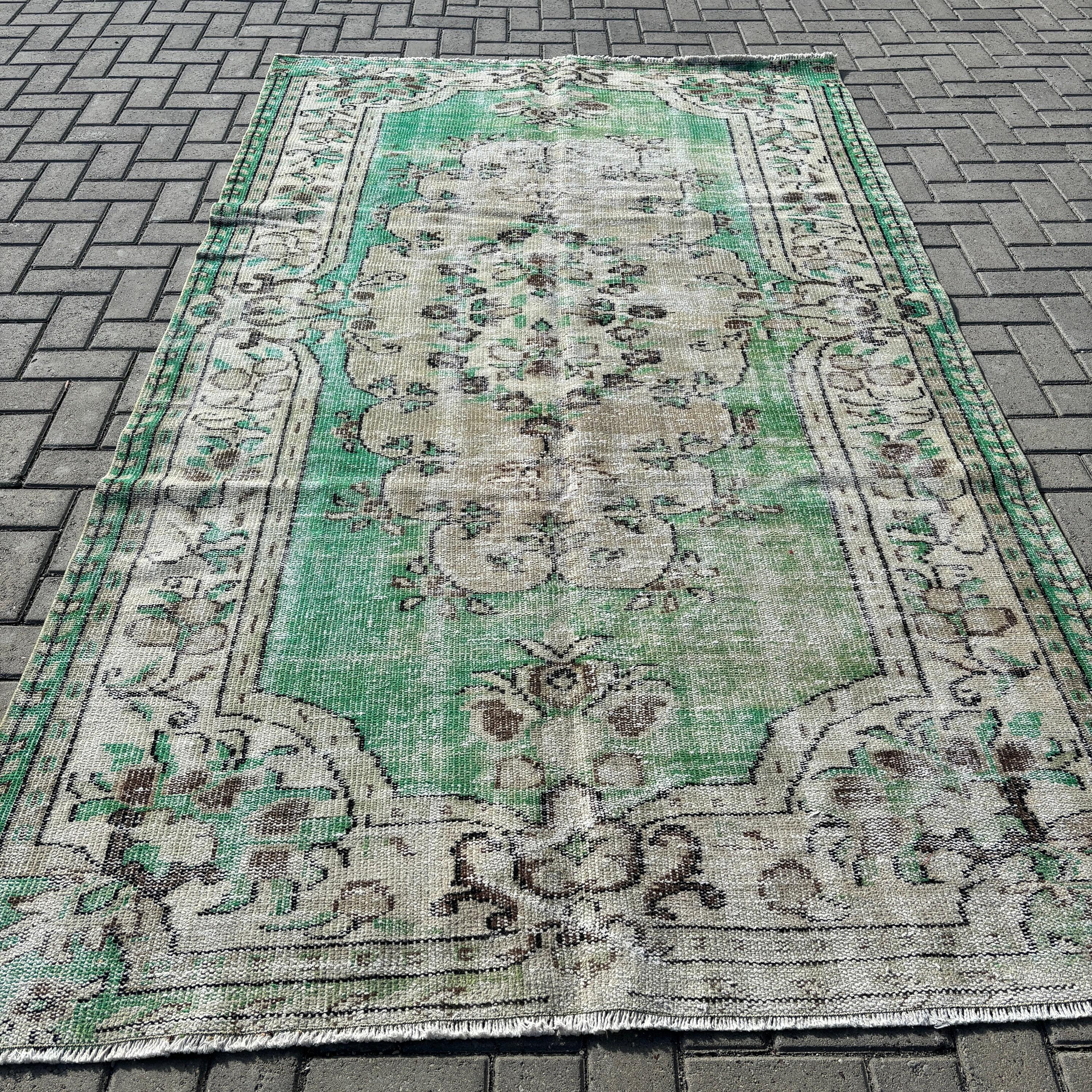 Büyük Oushak Halıları, Türk Halısı, Yeşil 5.3x9.1 ft Büyük Halı, Vintage Halılar, Ev Dekor Halısı, Yemek Odası Halısı, El Dokuma Halılar