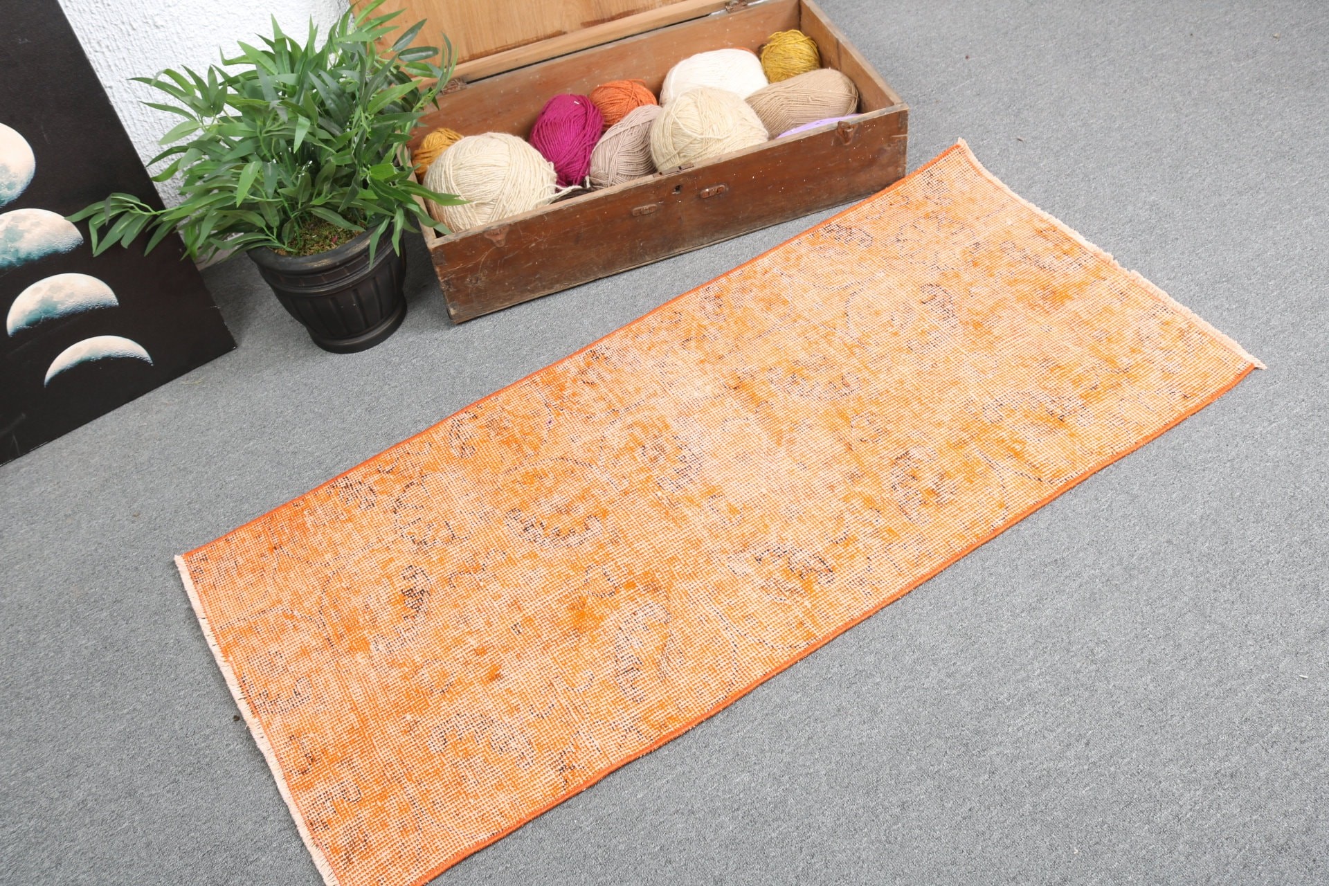 Turkish Rugs, Orange Boho Rug, Vintage Rugs, Cool Rugs, Small Boho Rugs, Rugs for Kitchen, 1.9x4.3 ft Small Rug, Bath Rugs, Handwoven Rug