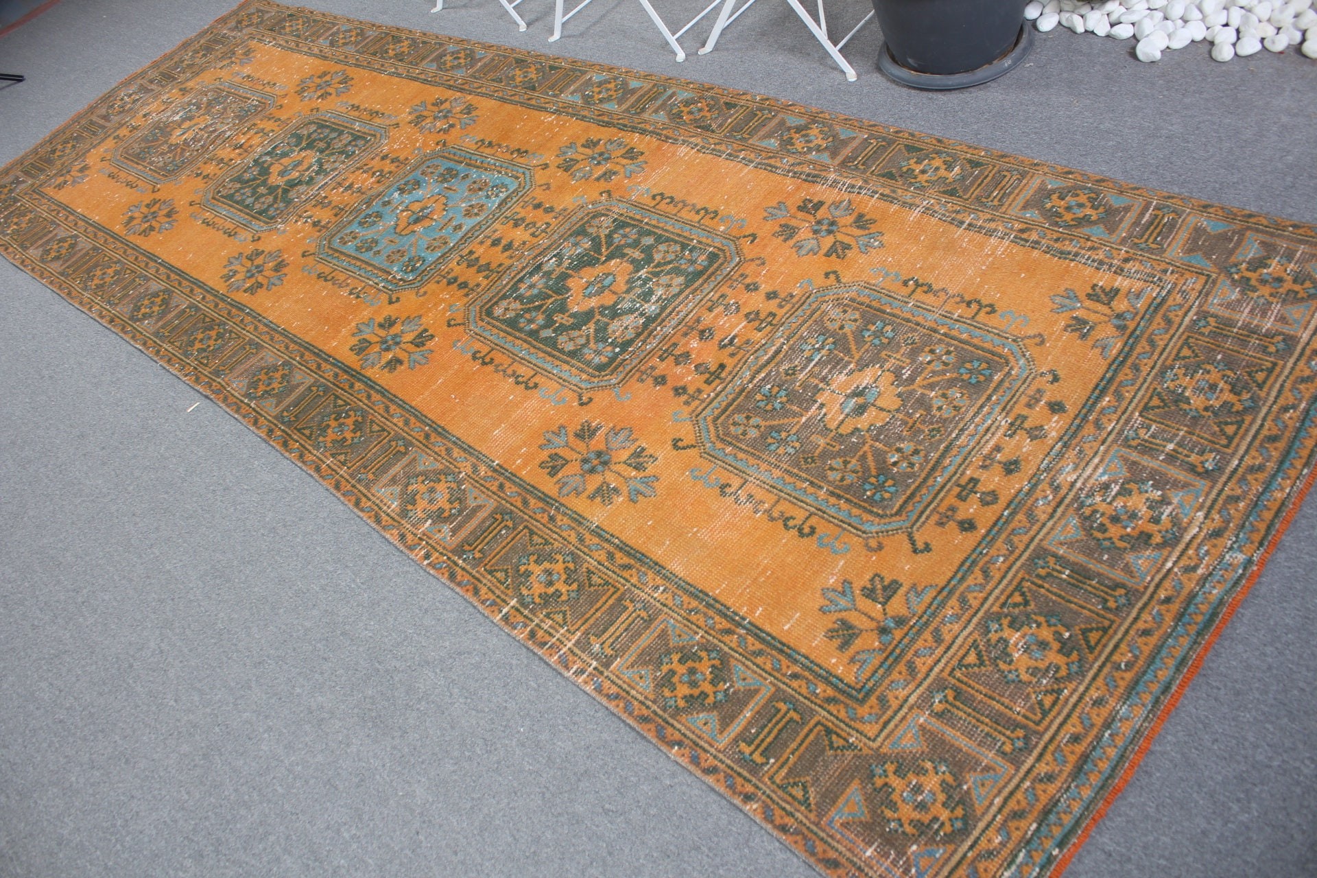 Vintage Halılar, Koridor Halısı, 4.1x11.5 ft Koşucu Halısı, Koridor Halısı, Merdiven Halıları, Sarı Yatak Odası Halısı, Türk Halıları, Yün Halılar