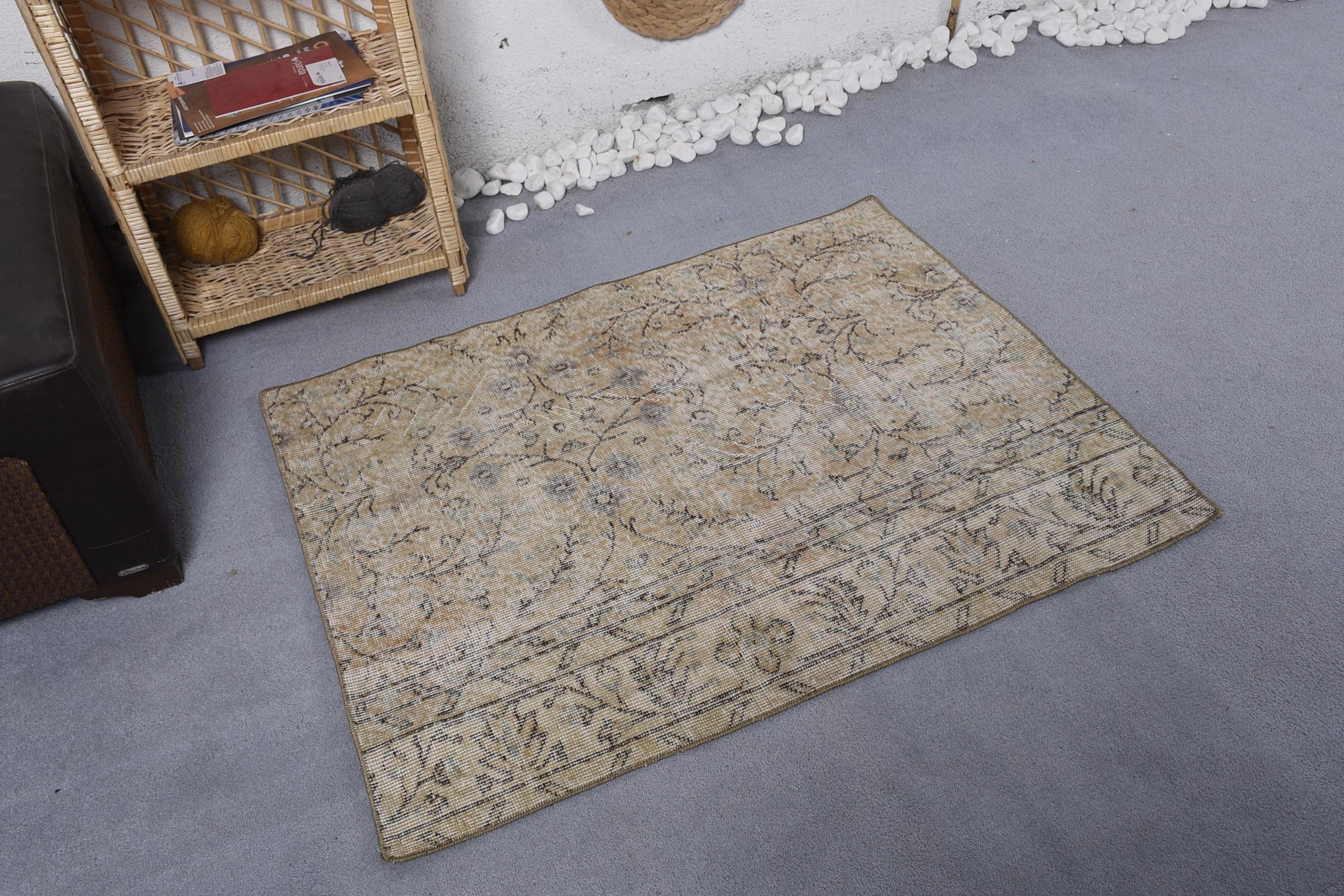 Vintage Rug, Small Area Rug, Cool Rugs, Exotic Rug, Turkish Rugs, 3.1x3.8 ft Small Rugs, Statement Rugs, Kitchen Rugs, Beige Antique Rug