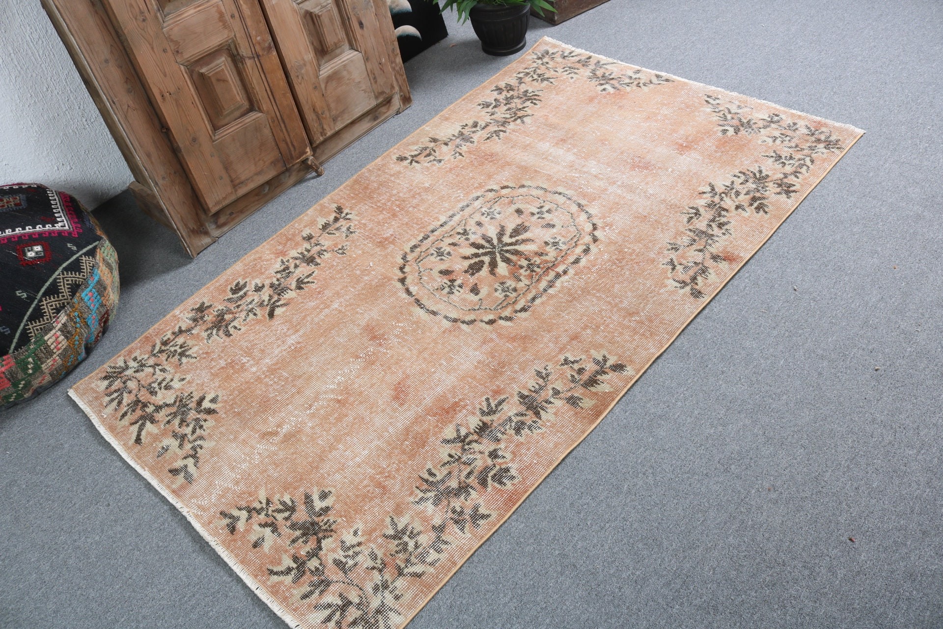 Neutral Rug, Floor Rug, Decorative Rugs, Statement Rugs, Orange Wool Rugs, Turkish Rugs, Kitchen Rug, 3.4x6 ft Accent Rug, Vintage Rugs