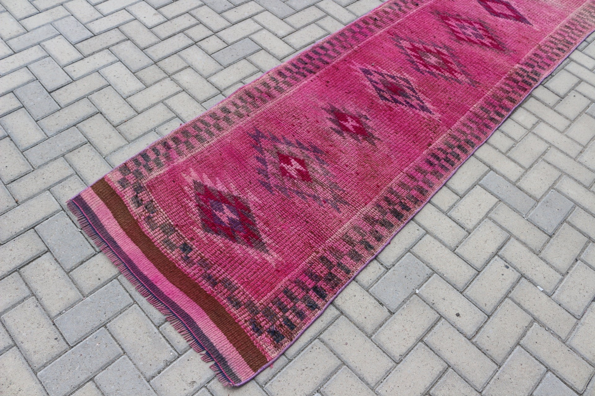 Pembe Yatak Odası Halısı, Yer Halısı, Vintage Halılar, Türk Halısı, Mutfak Halısı, Koridor Halıları, Mutfak Halıları, 2.7x10.5 ft Runner Halısı, Harika Halılar