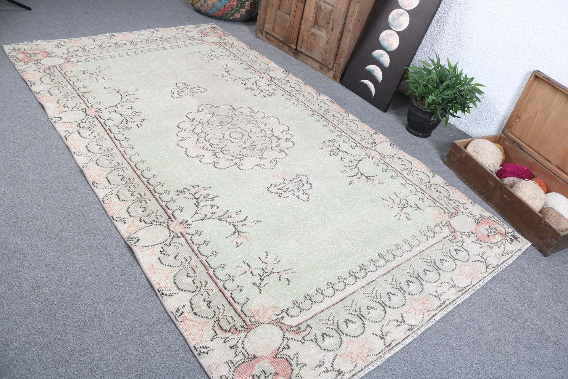 Large Oushak Rugs, Decorative Rug, Vintage Rugs, 5x9.1 ft Large Rug, Antique Rugs, Turkish Rugs, Bedroom Rugs, Green Boho Rug, Modern Rug