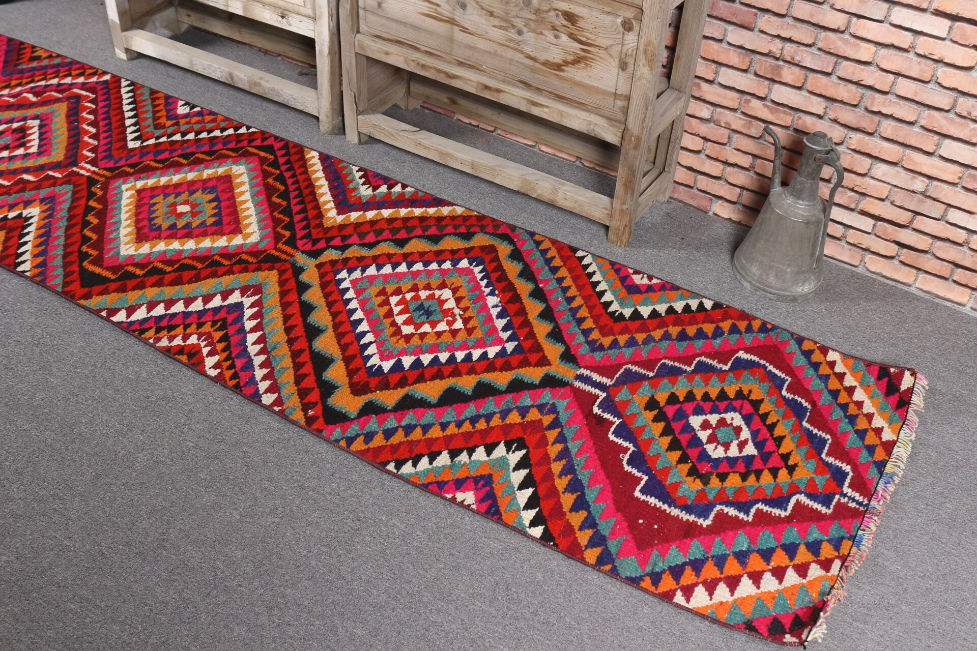 Eski Halılar, Vintage Halı, Türk Halısı, Antika Halı, Koridor Halıları, 2.4x10 ft Runner Halıları, Gökkuşağı Oryantal Halısı, Koridor Halısı