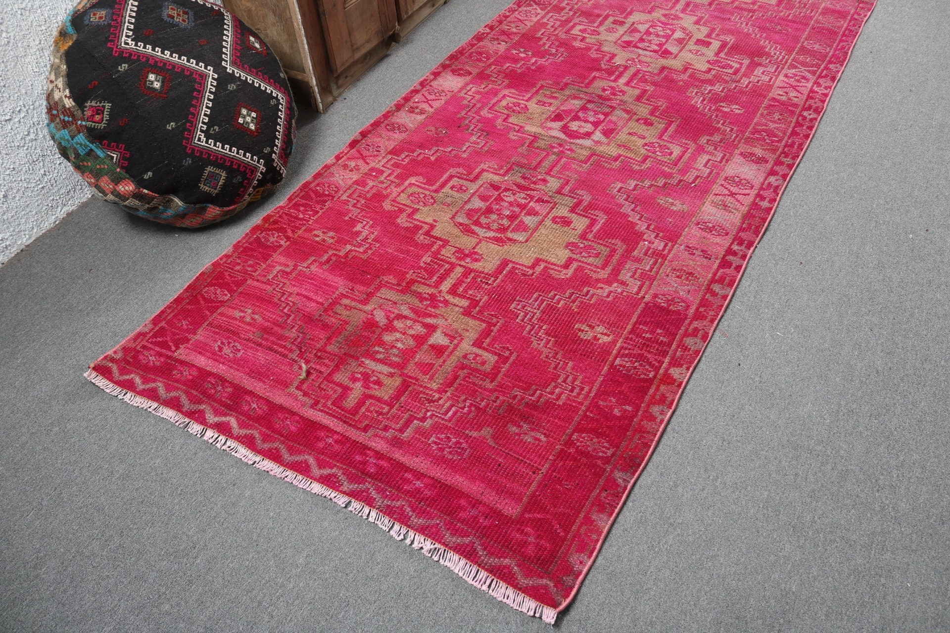 Home Decor Rug, Pink Flatweave Rug, 3.9x11.7 ft Runner Rugs, Turkish Rugs, Hallway Rug, Oriental Rugs, Beni Ourain Runner Rug, Vintage Rugs