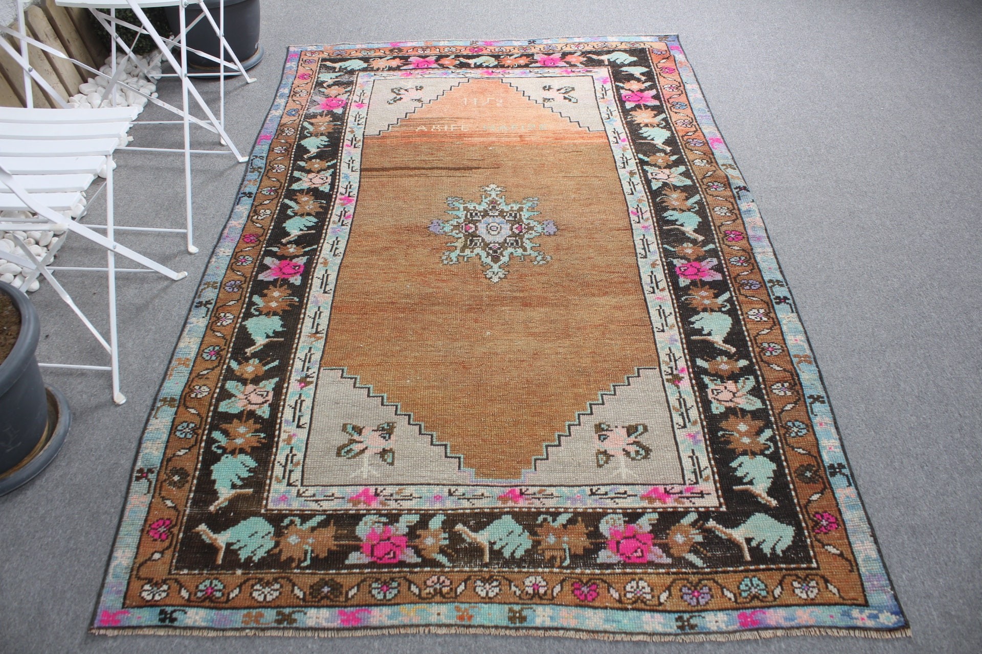 Oturma Odası Halısı, Soğuk Halı, Kahverengi Anadolu Halısı, 4,8x7,7 ft Alan Kilimi, Yatak Odası Halısı, Türk Halısı, Vintage Halılar, Çocuk Halısı, Eskitilmiş Halı