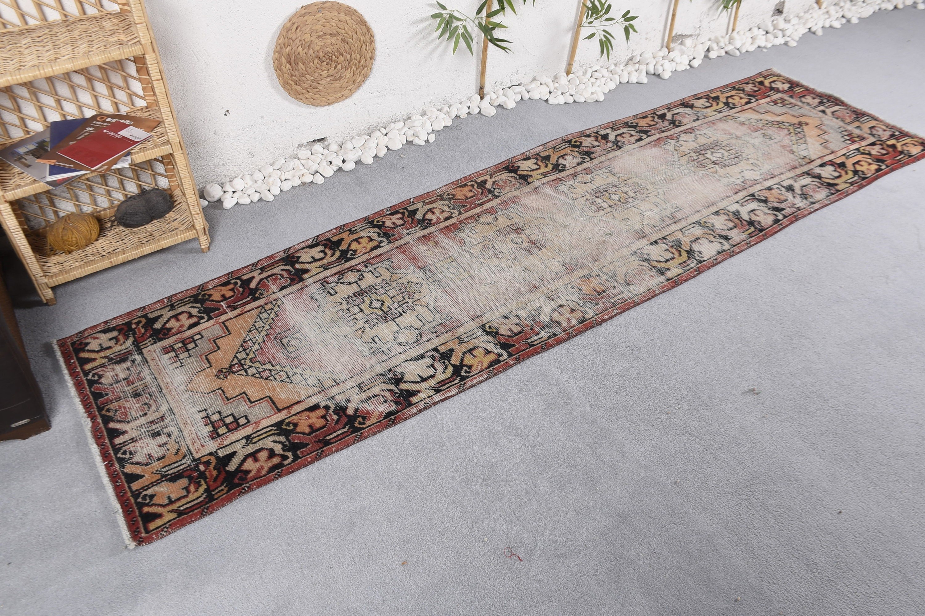 Oushak Halıları, 2.8x9.9 ft Runner Halısı, Türk Halıları, Mutfak Halıları, Vintage Halılar, Merdiven Halısı, Göçebe Halısı, Bej Fas Halıları