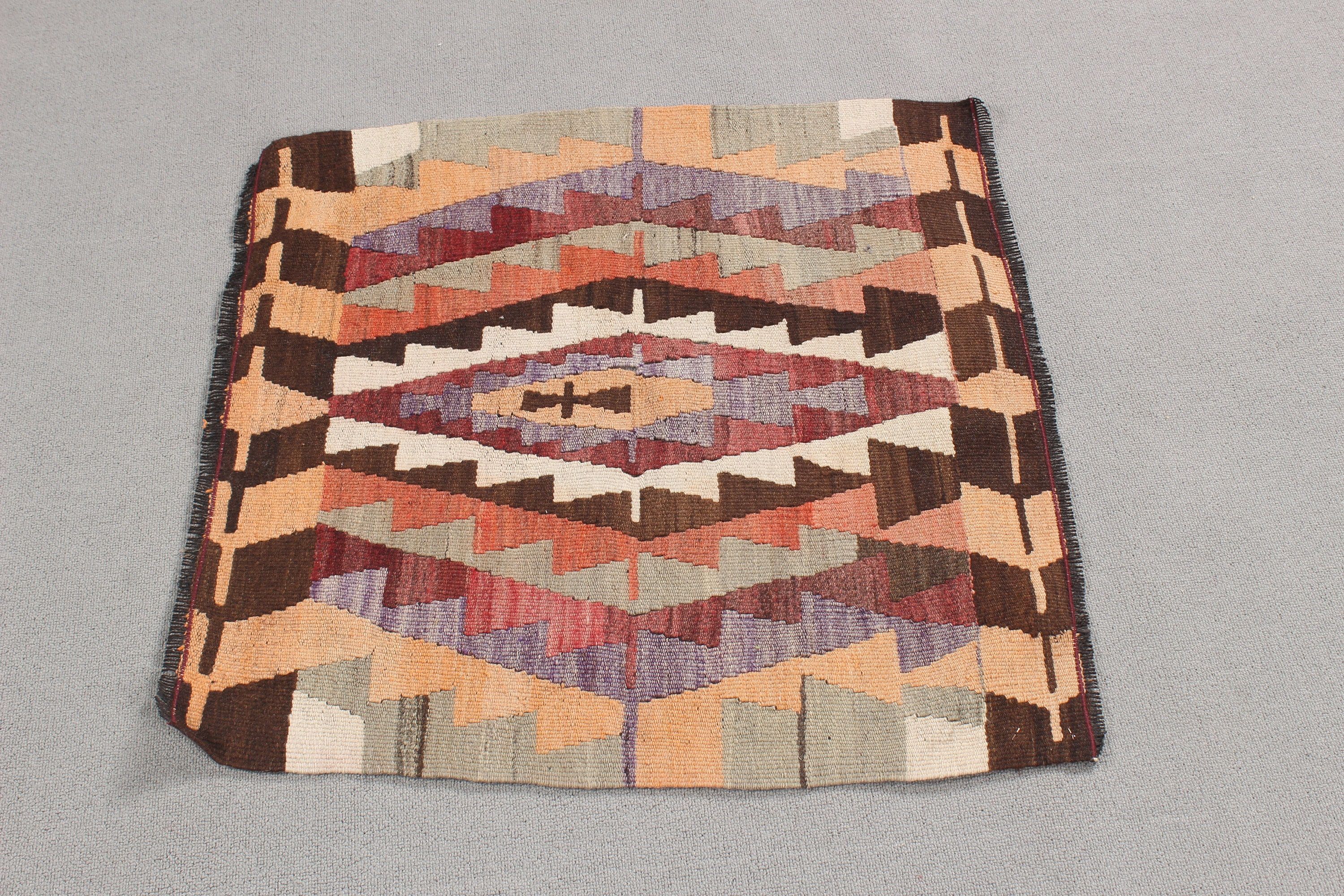 Yatak Odası Halısı, Türk Halıları, Vintage Halılar, Kilim, 2,4x2,4 ft Küçük Halı, Kahverengi Anadolu Halısı, Küçük Alan Halısı, Nötr Halı, Mutfak Halısı