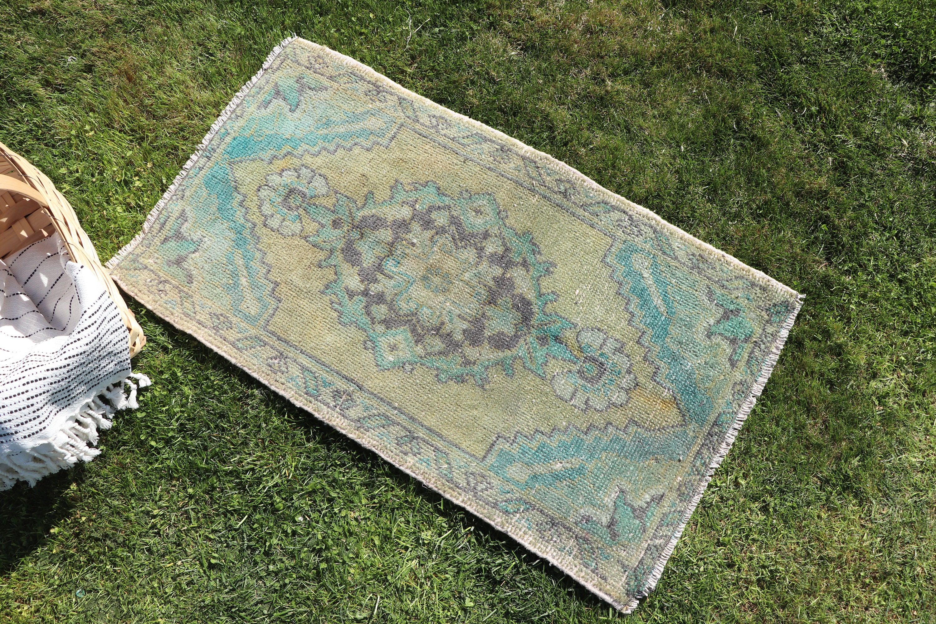 Yeşil Oushak Halı, Türk Halısı, Ev Dekorasyonu Halıları, Küçük Vintage Halı, 1.6x2.8 ft Küçük Halı, Küçük Boho Halıları, Vintage Halı