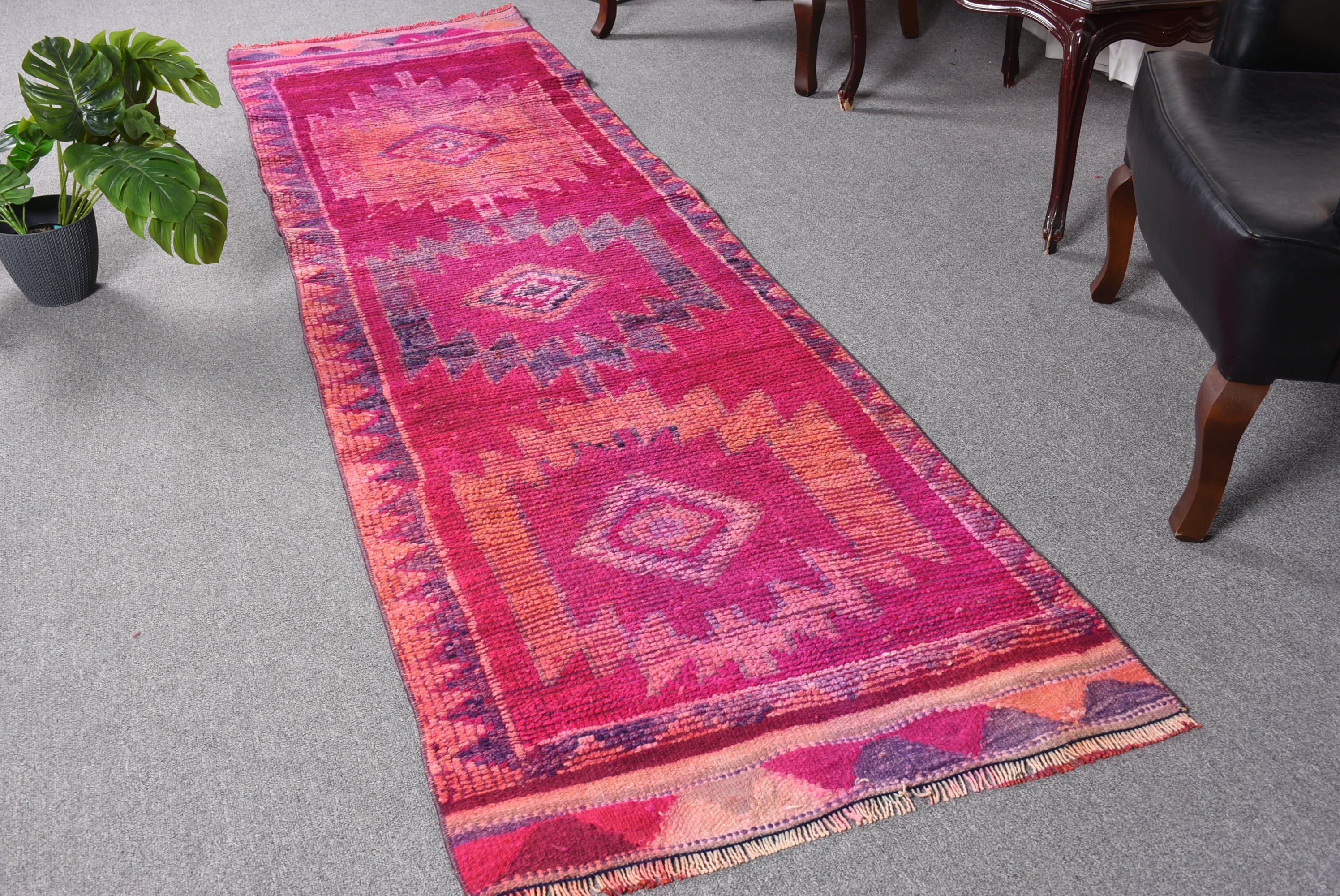 Turkish Rug, 2.6x9.4 ft Runner Rugs, Moroccan Rug, Oushak Rug, Purple Home Decor Rugs, Rugs for Corridor, Kitchen Rugs, Vintage Rug