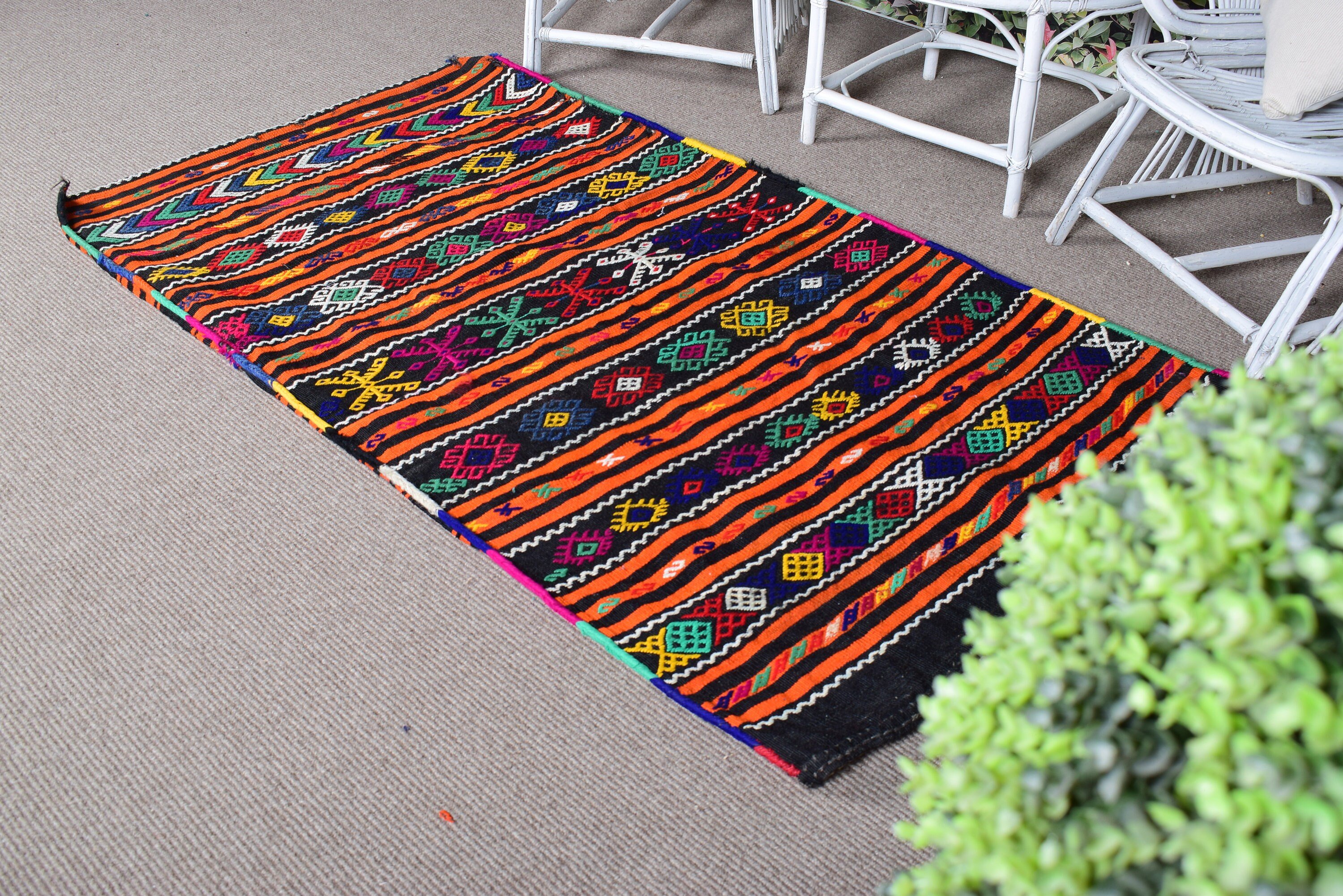 Türk Halıları, 3.4x6.2 ft Accent Halı, Turuncu Antika Halı, Vintage Halılar, Dekoratif Halılar, Boho Accent Halı, Kilim, Lüks Halılar