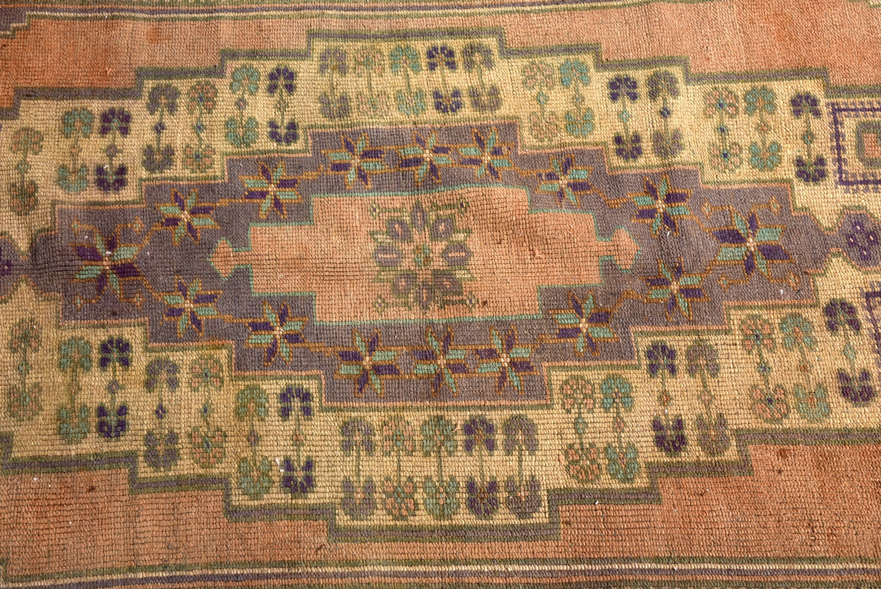 Oushak Bölge Halıları, Vintage Halı, 4,1x8 ft Alan Halısı, Boho Bölge Halıları, Türk Halıları, El Dokuma Halılar, Modern Halılar, Bildiri Halısı, Yeşil Boho Halı