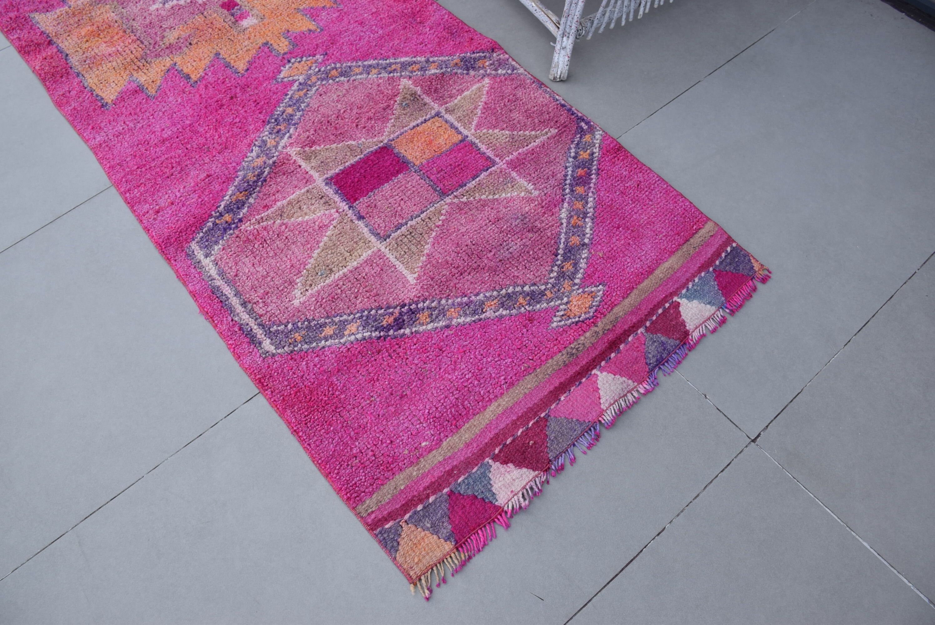 Pink  2.8x10.5 ft Runner Rugs, Dorm Rug, Anatolian Rugs, Corridor Rugs, Turkish Rugs, Vintage Rugs, Floor Rug, Hallway Rugs