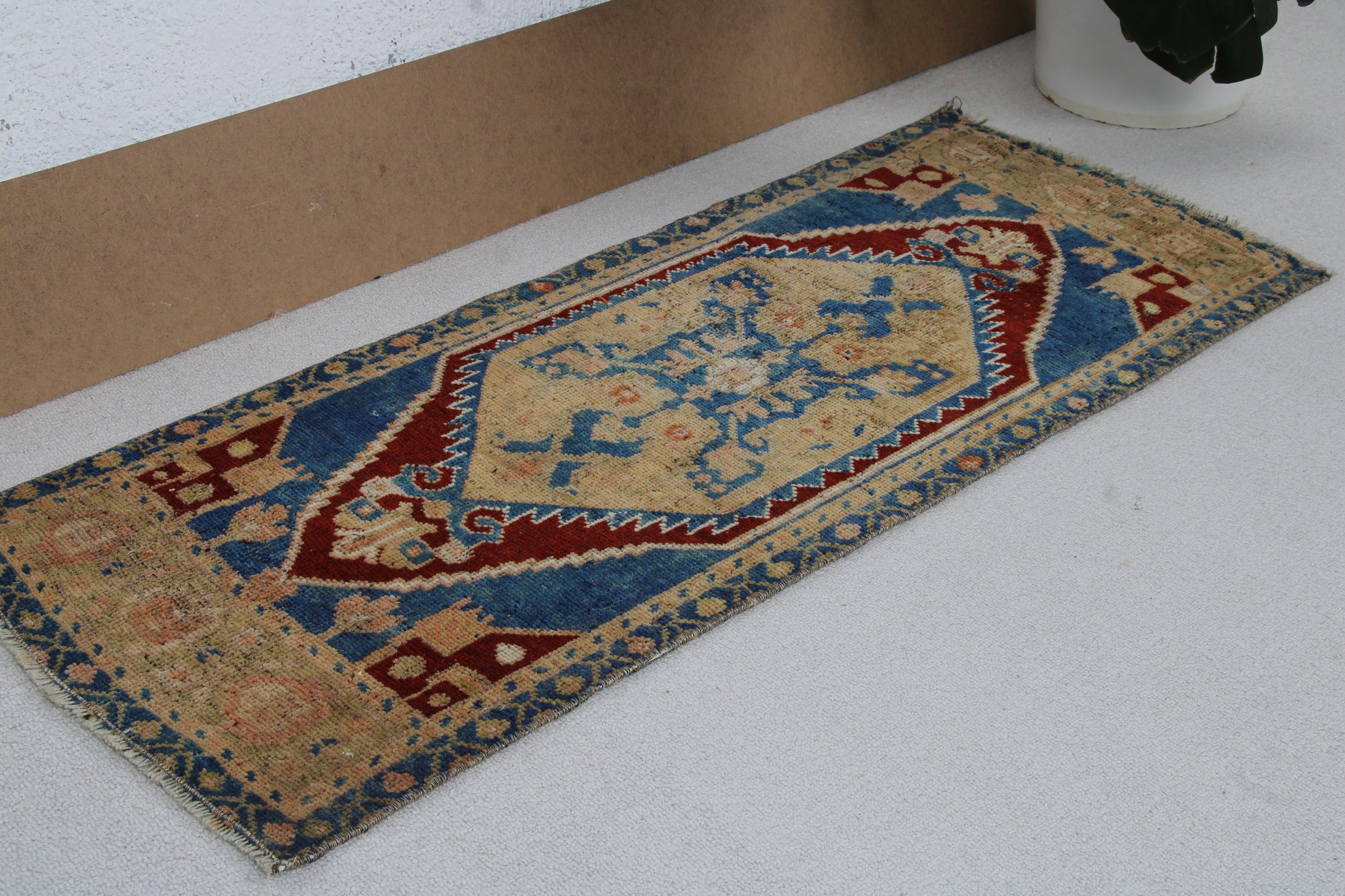 Blue Wool Rugs, 1.5x3.8 ft Small Rugs, Floor Rugs, Small Vintage Rugs, Handwoven Rugs, Wool Rugs, Vintage Rug, Small Area Rug, Turkish Rug